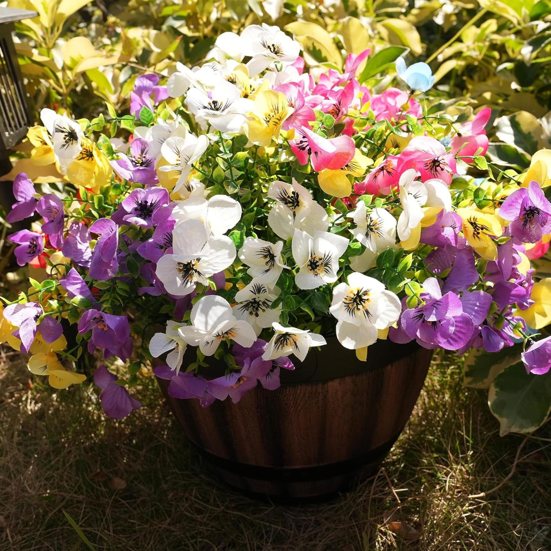 16 Bundles UV Resistant Artificial Pansy Flowers for Outdoor Window Box and Patio Decor - 5