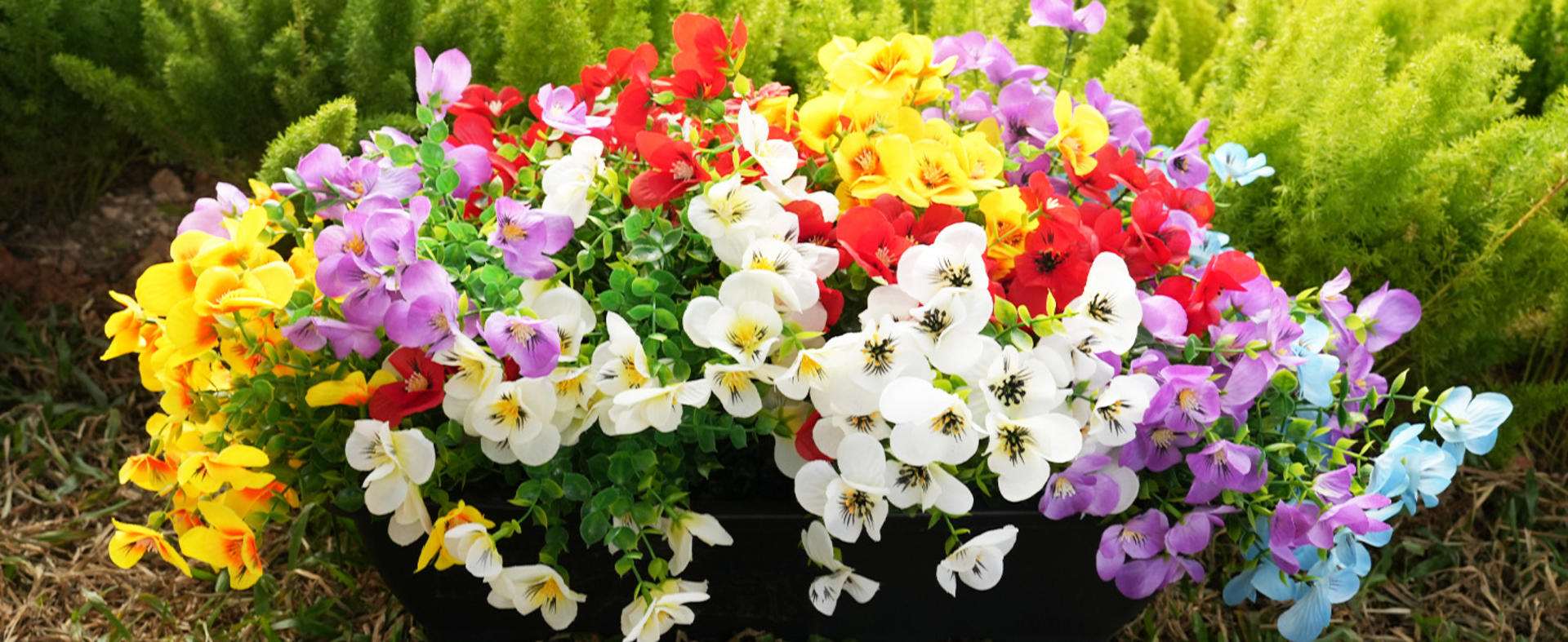 16 Bundles UV Resistant Artificial Pansy Flowers for Outdoor Window Box and Patio Decor detail 1