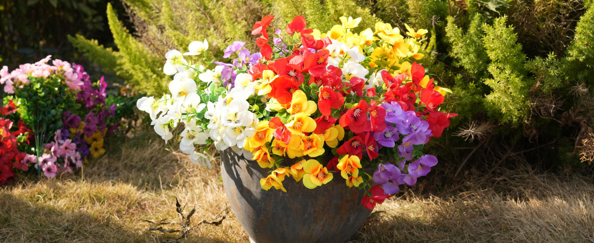 16 Bundles UV Resistant Artificial Pansy Flowers for Outdoor Window Box and Patio Decor detail 2