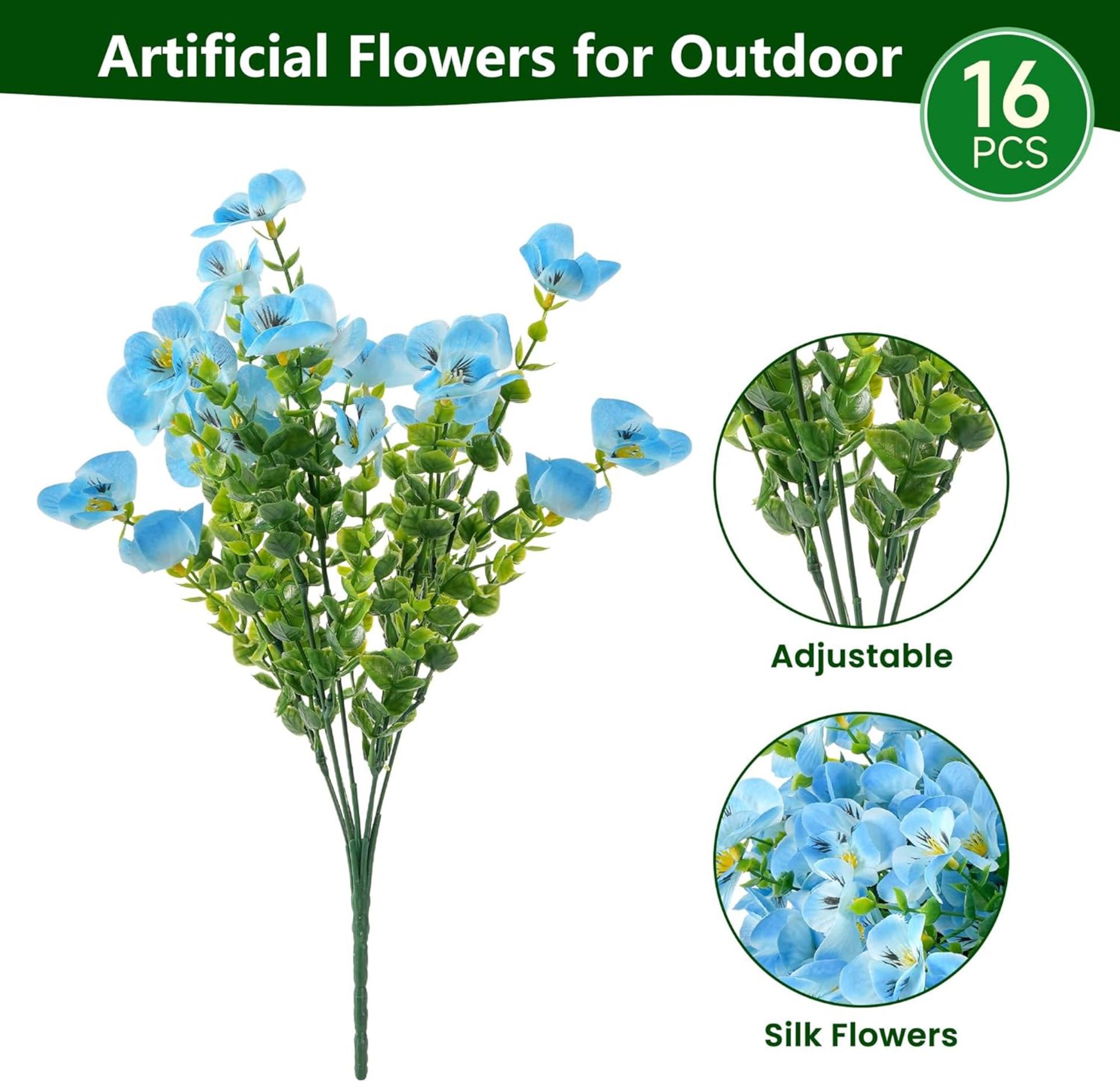 16 Bundles UV Resistant Artificial Pansies, Realistic Faux Flowers for Outdoor Window Box Decor - 3