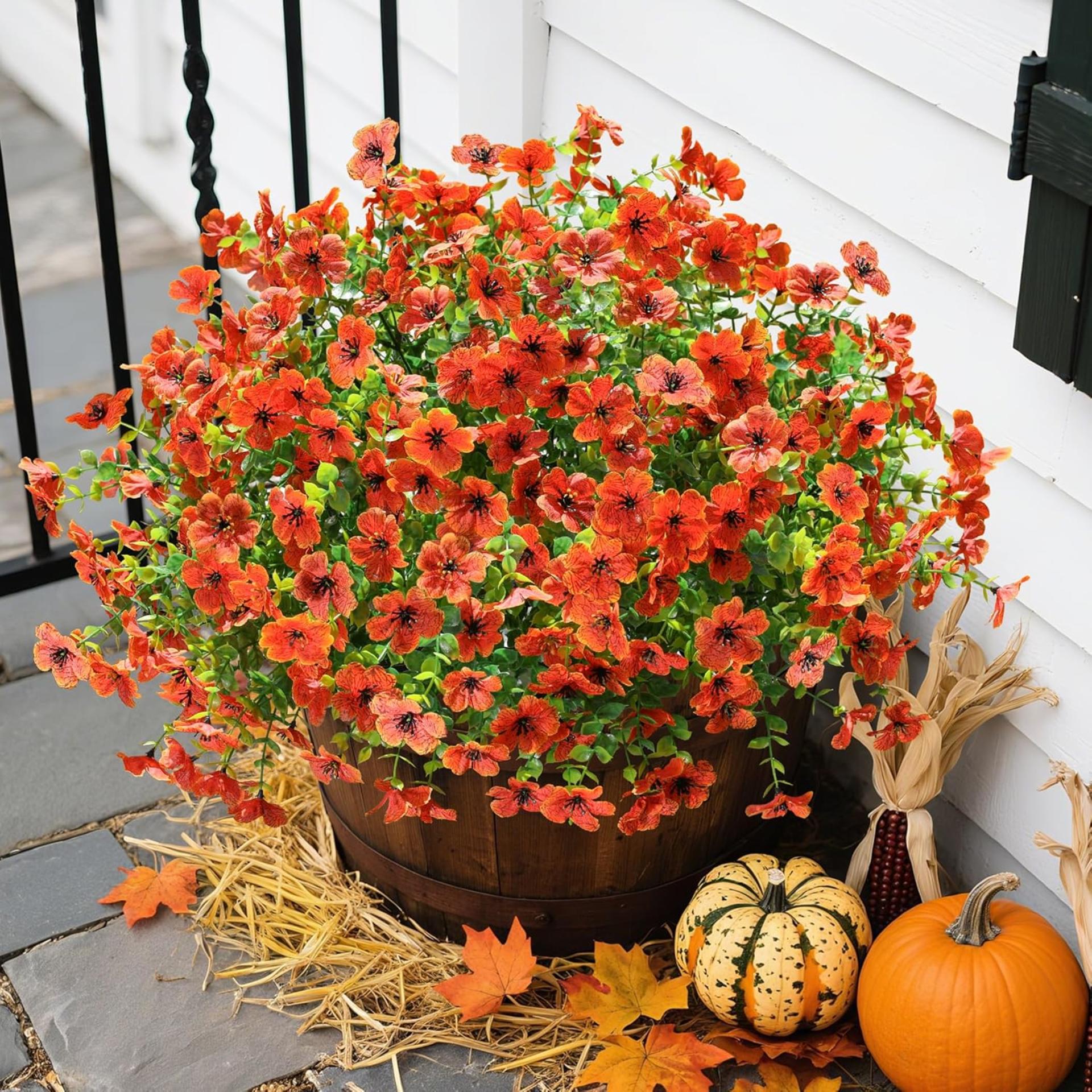 12 Bundles Artificial Fall Mums Flowers, UV Resistant Faux Silk Daisy for Outdoor Porch Garden - 5