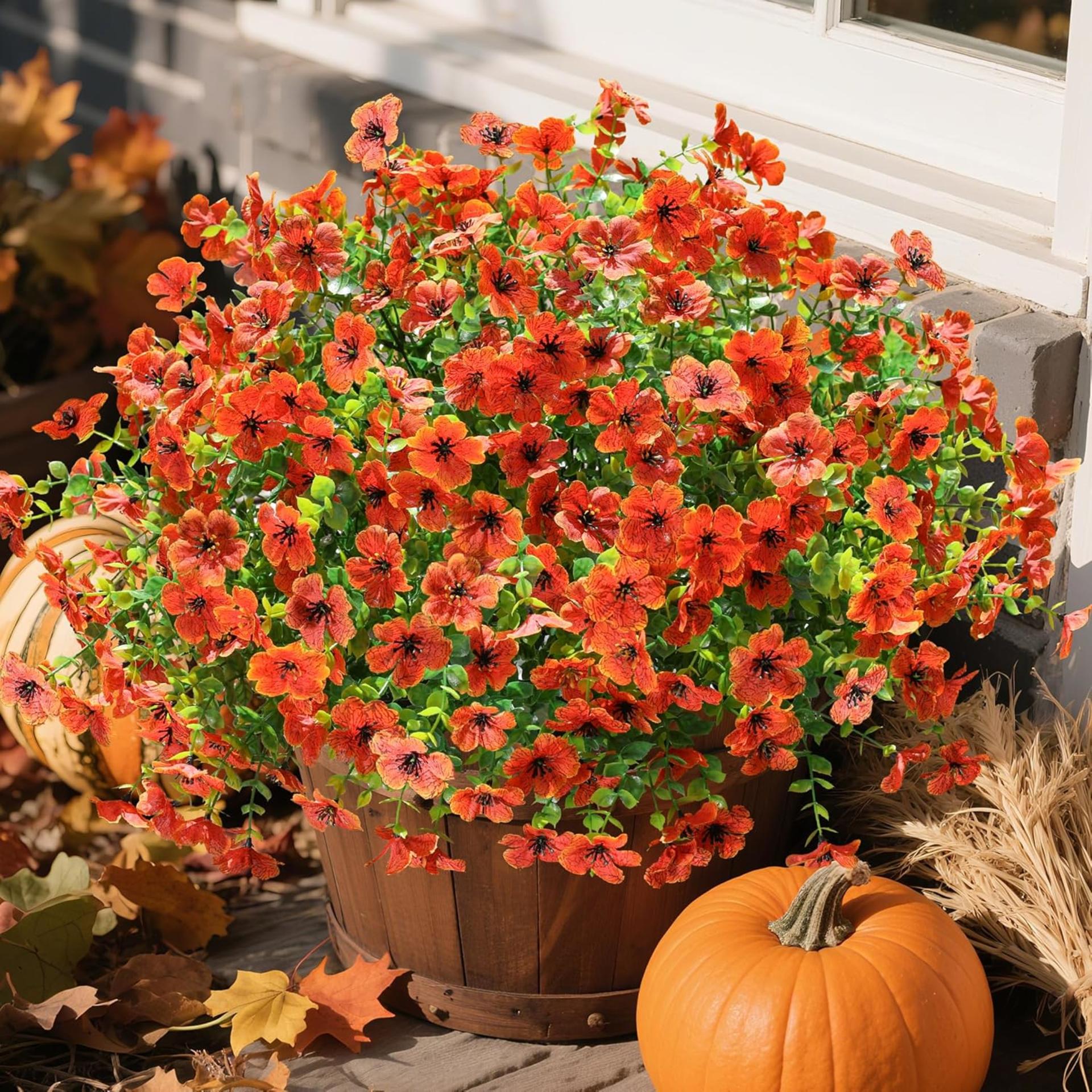 12 Bundles Artificial Fall Mums Flowers, UV Resistant Faux Silk Daisy for Outdoor Porch Garden - 6