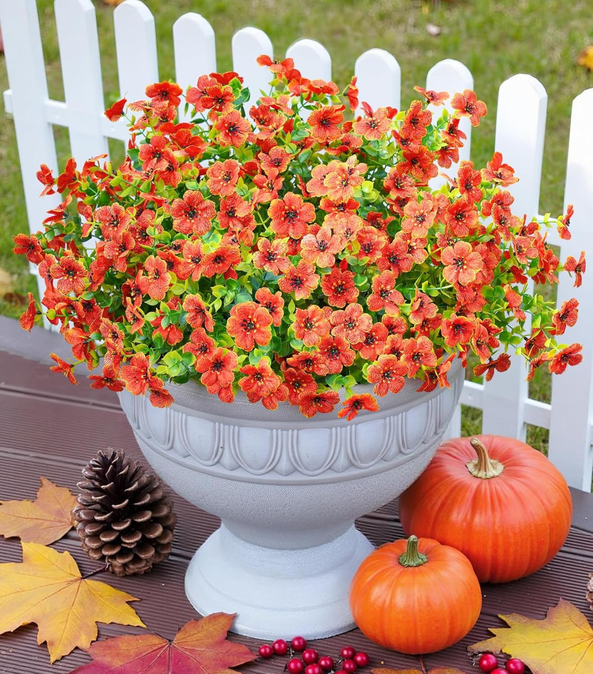 12 Bundles Artificial Fall Mums Flowers, UV Resistant Faux Silk Daisy for Outdoor Porch Garden - 8
