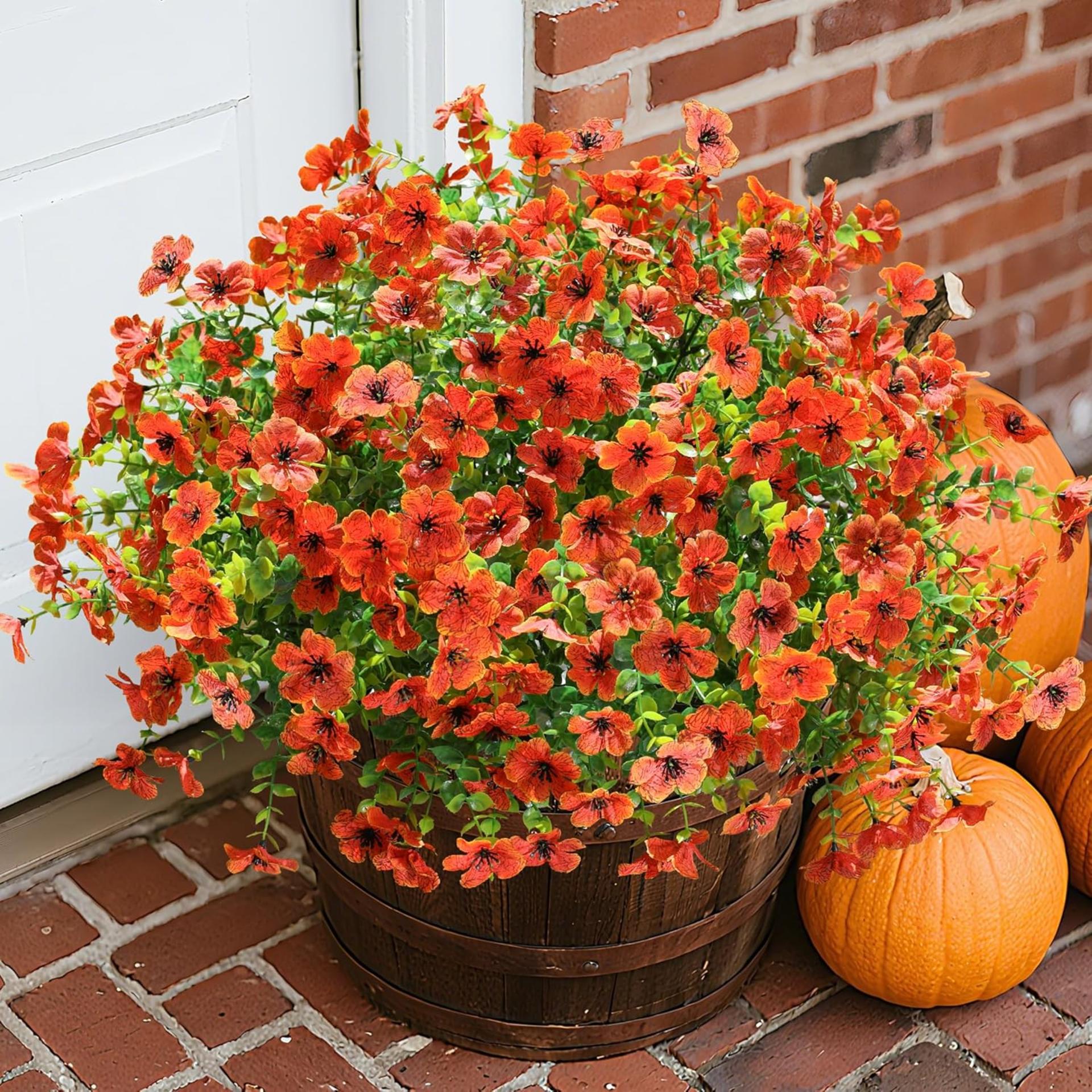 12 Bundles Artificial Fall Mums Flowers, UV Resistant Faux Silk Daisy for Outdoor Porch Garden - 9