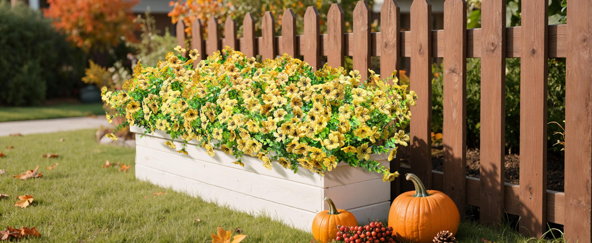 12 Bundles Artificial Fall Mums Flowers, UV Resistant Faux Silk Daisy for Outdoor Porch Garden detail 4