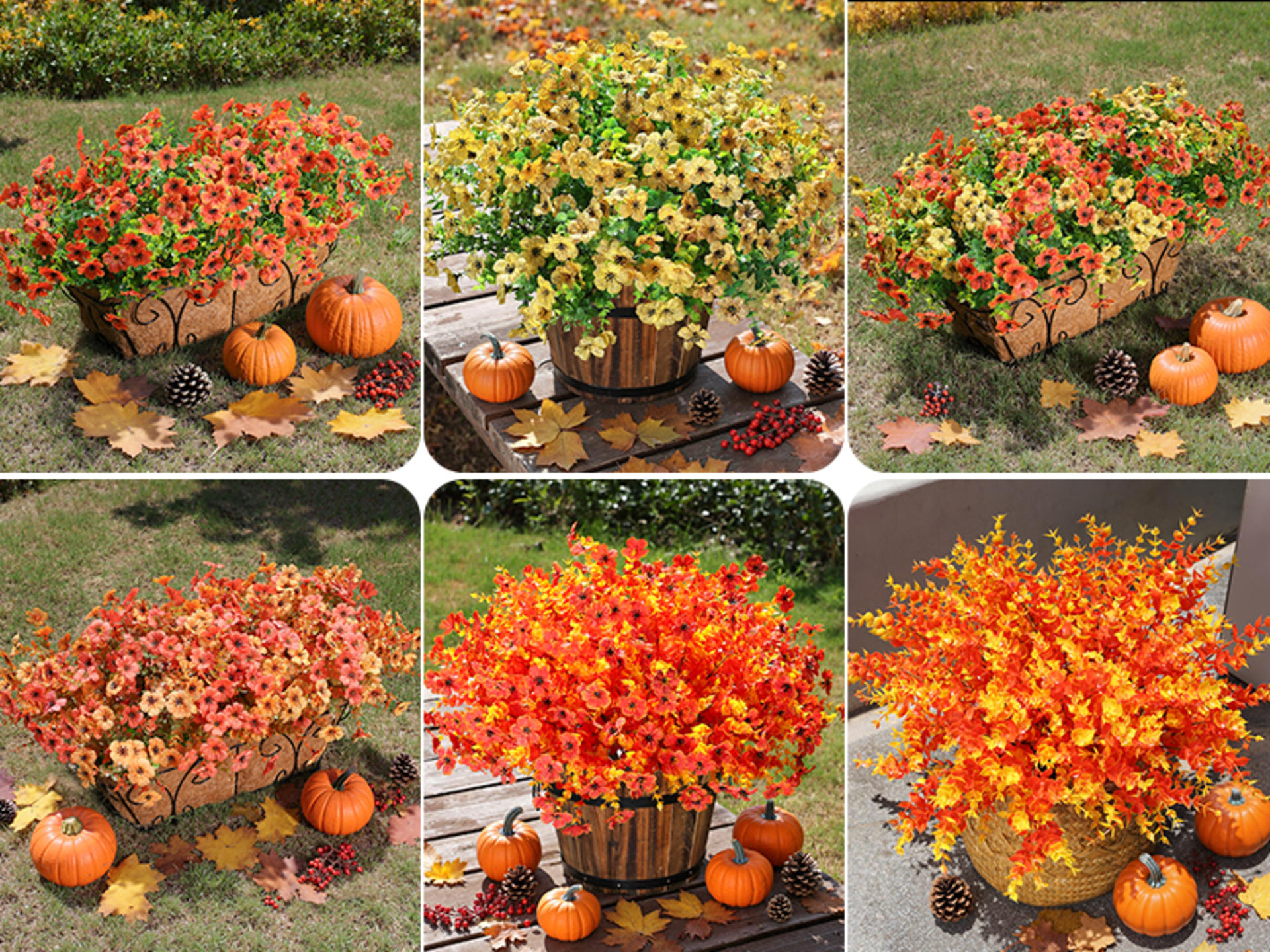 12 Bundles Artificial Fall Mums Flowers, UV Resistant Faux Silk Daisy for Outdoor Porch Garden detail 6