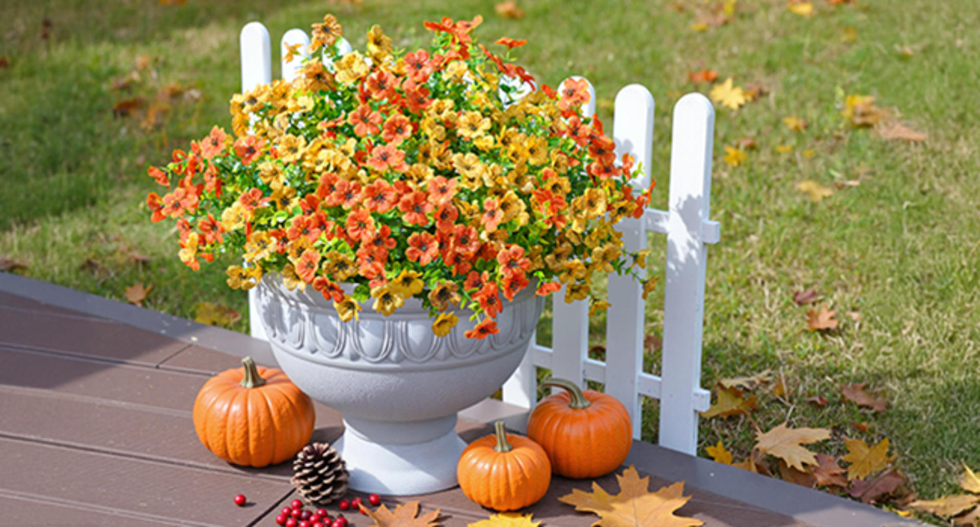 12 Bundles Artificial Fall Mums Flowers, UV Resistant Faux Silk Daisy for Outdoor Porch Garden detail 7