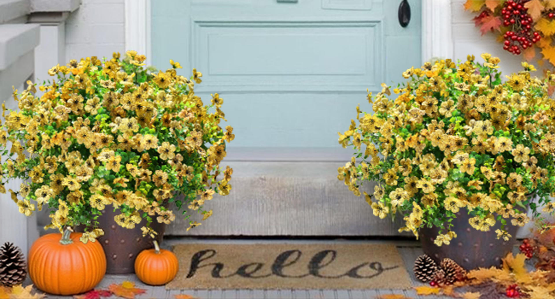 12 Bundles Artificial Fall Mums Flowers, UV Resistant Faux Silk Daisy for Outdoor Porch Garden detail 9