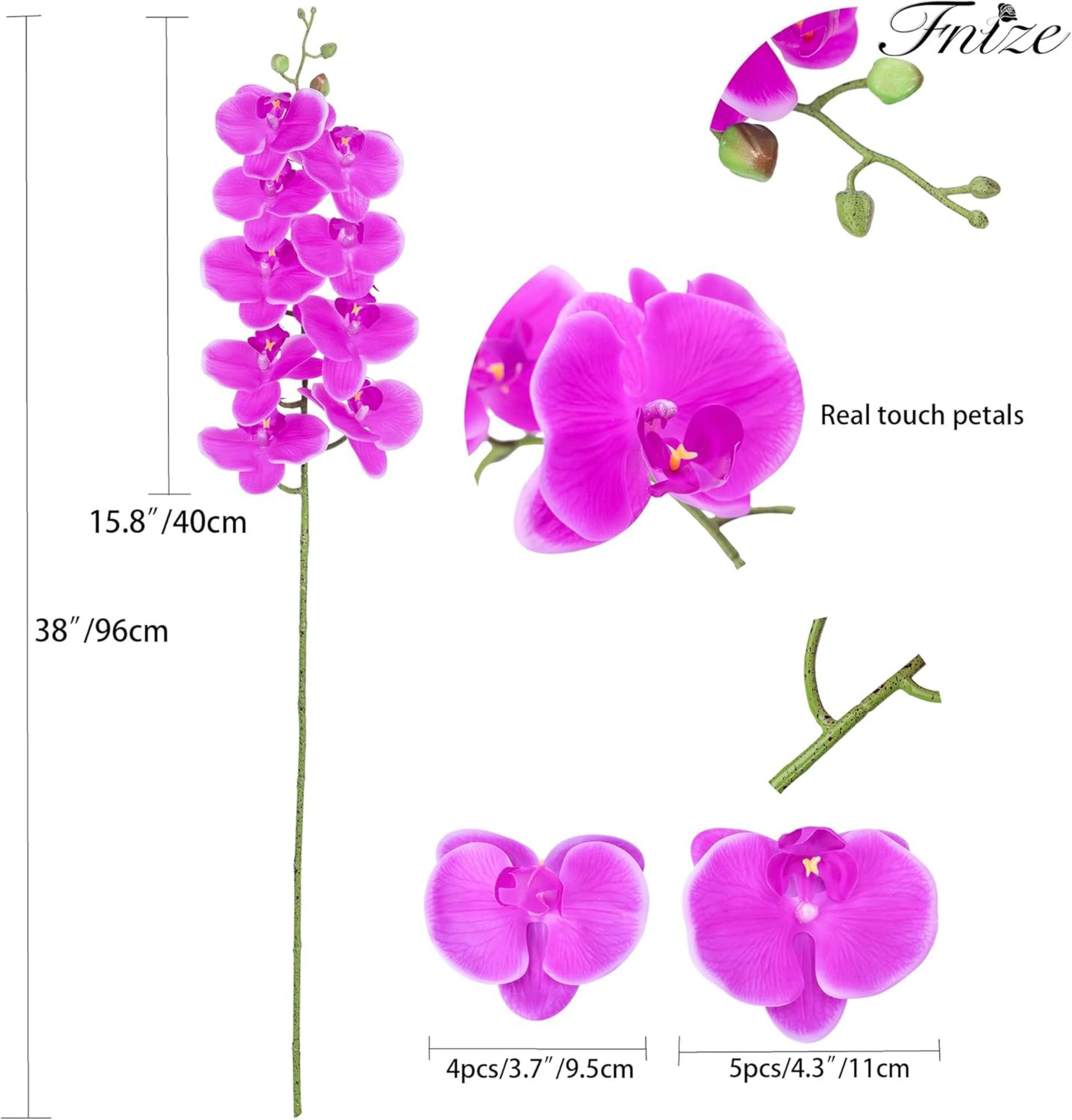 Real Touch Artificial Orchid Stems 38" Large Latex Phalaenopsis Branches, 2pcs - 2