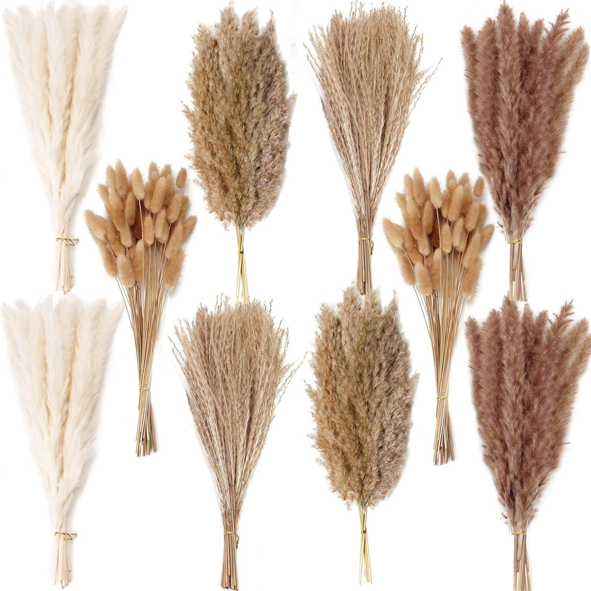 220 PCS Dried Pampas Grass Bouquet - Boho Floral Decor for Home, Wedding and Vases