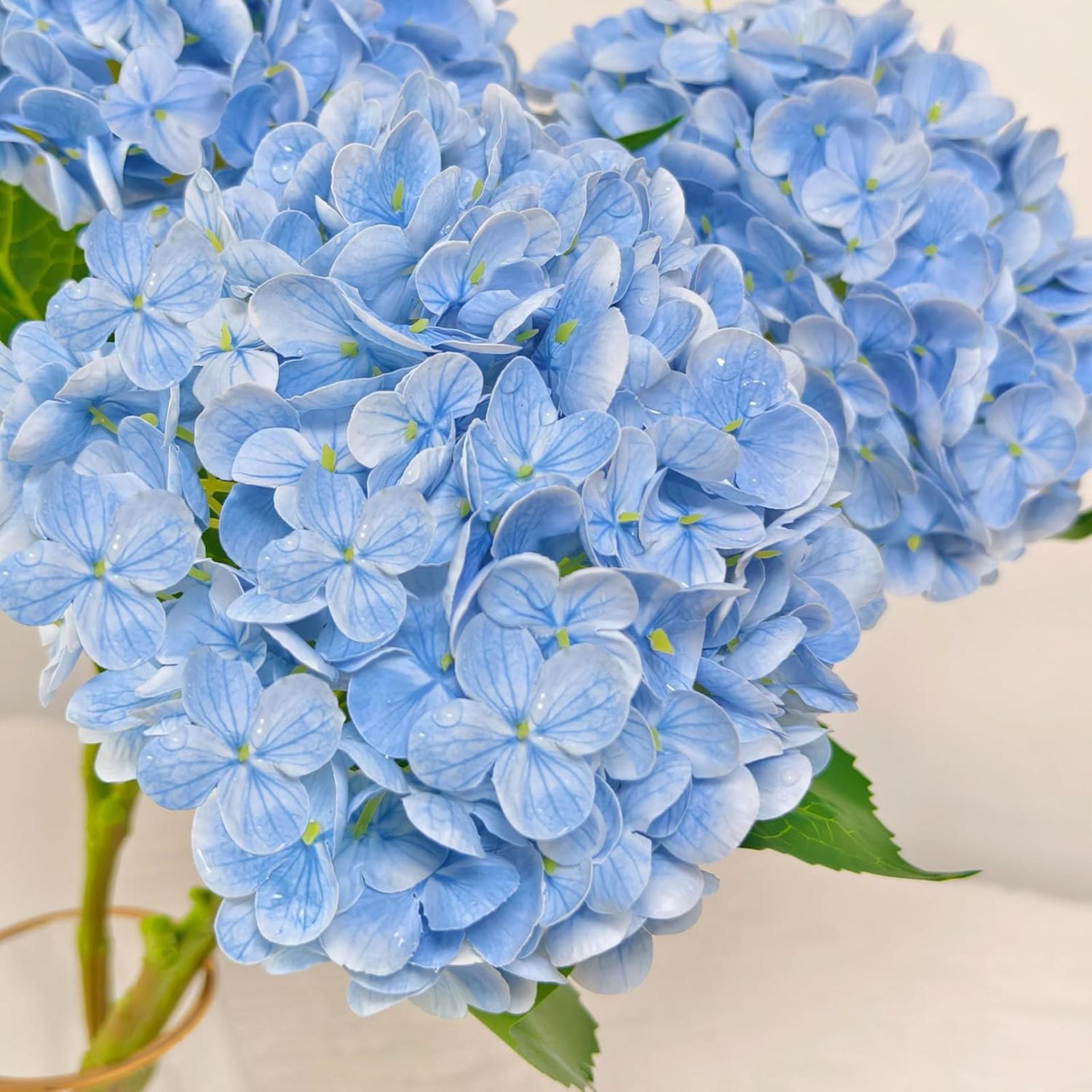 Real Touch Blue Hydrangea Artificial Flowers with Stems, 3 Pcs UV-Resistant Fake Silk Flowers - 2