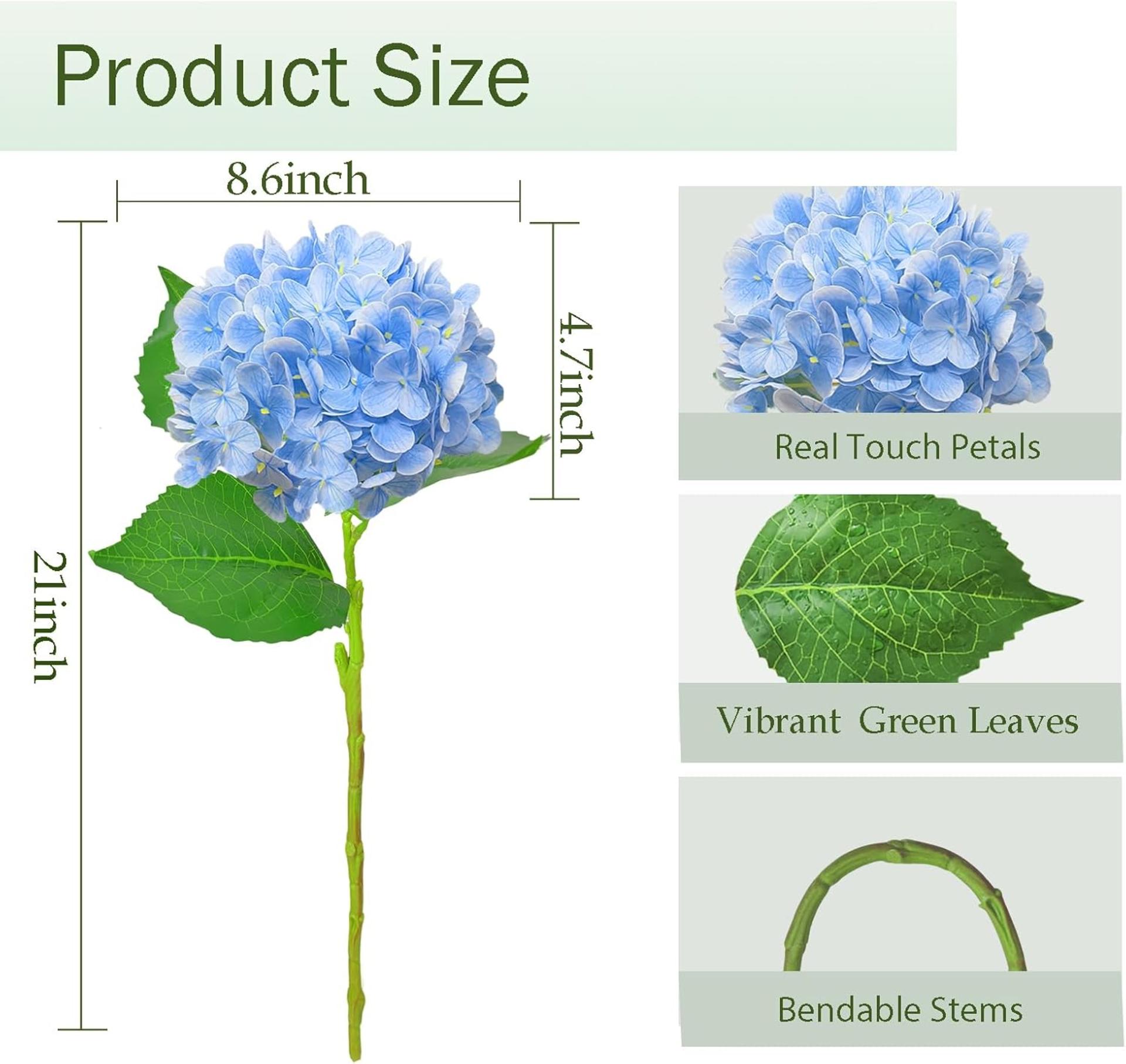 Real Touch Blue Hydrangea Artificial Flowers with Stems, 3 Pcs UV-Resistant Fake Silk Flowers - 4