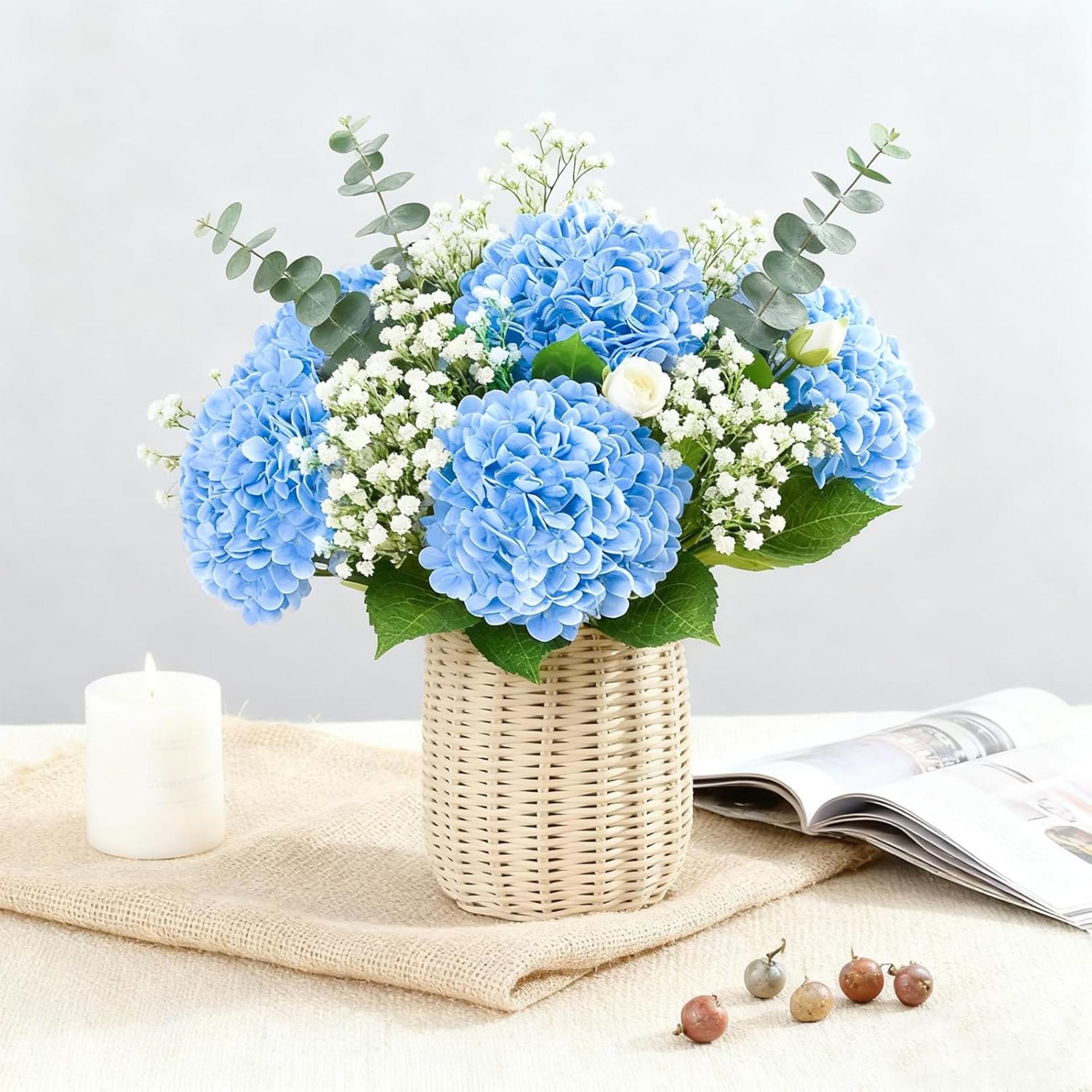 Real Touch Blue Hydrangea Artificial Flowers with Stems, 3 Pcs UV-Resistant Fake Silk Flowers - 5
