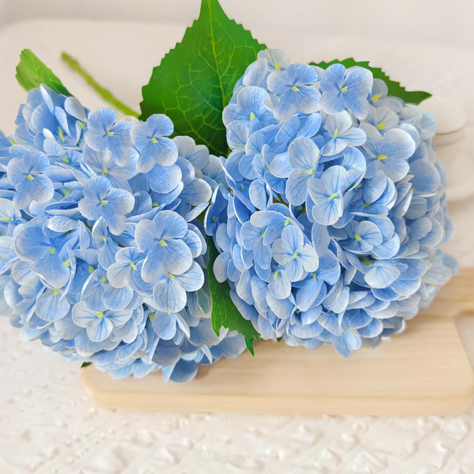 Real Touch Blue Hydrangea Artificial Flowers with Stems, 3 Pcs UV-Resistant Fake Silk Flowers - 7