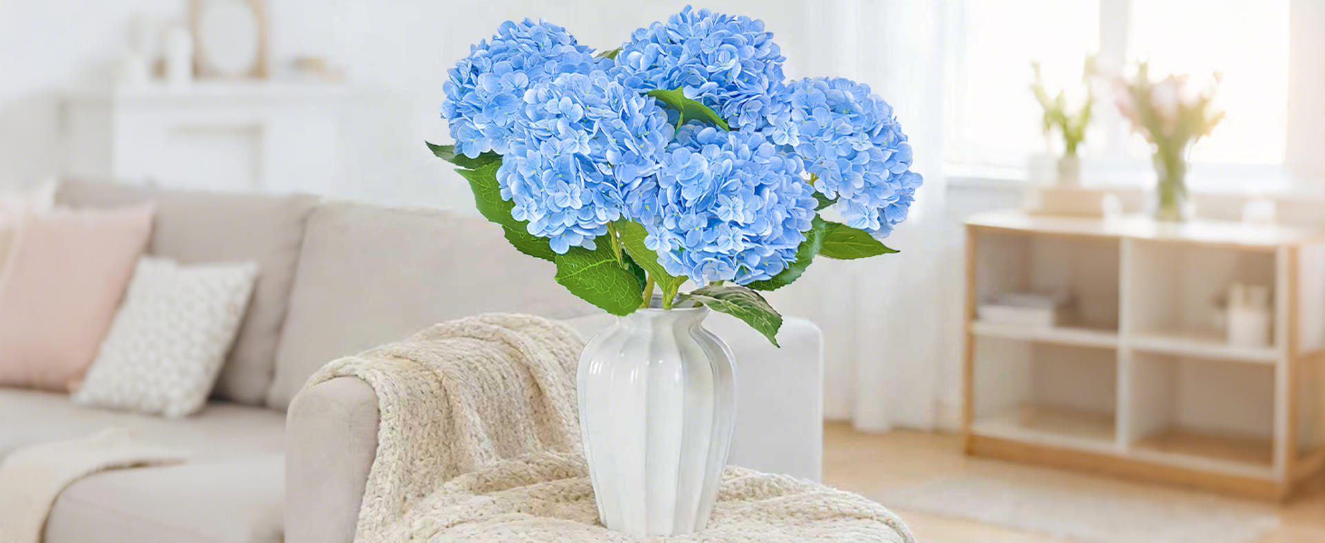 Real Touch Blue Hydrangea Artificial Flowers with Stems, 3 Pcs UV-Resistant Fake Silk Flowers detail 1