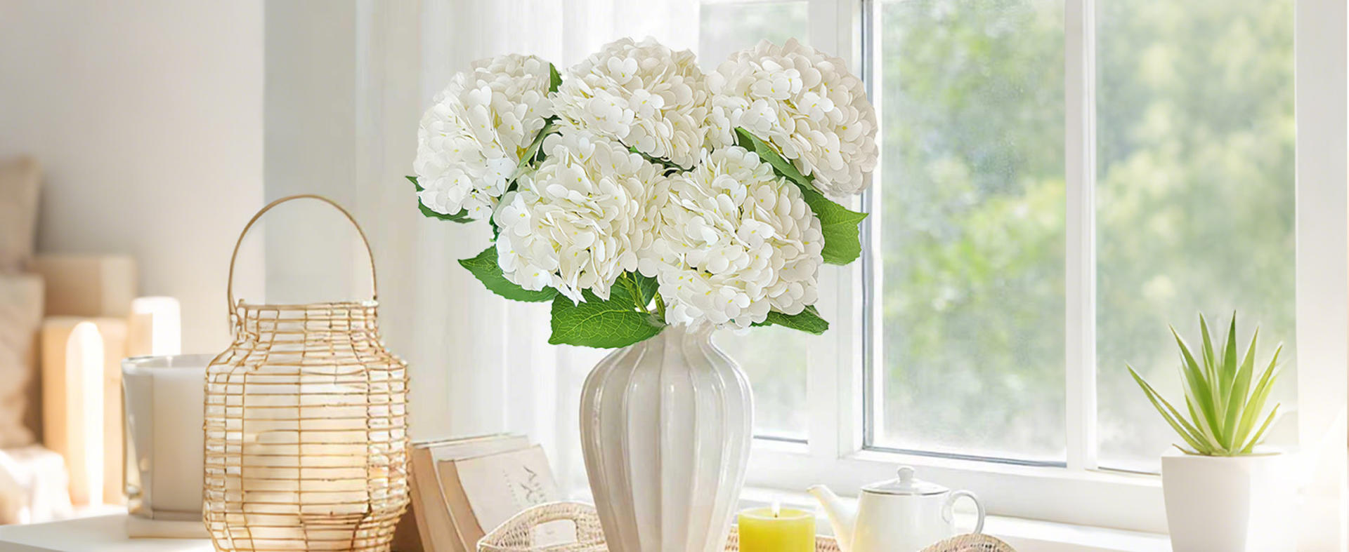 Real Touch Blue Hydrangea Artificial Flowers with Stems, 3 Pcs UV-Resistant Fake Silk Flowers detail 2