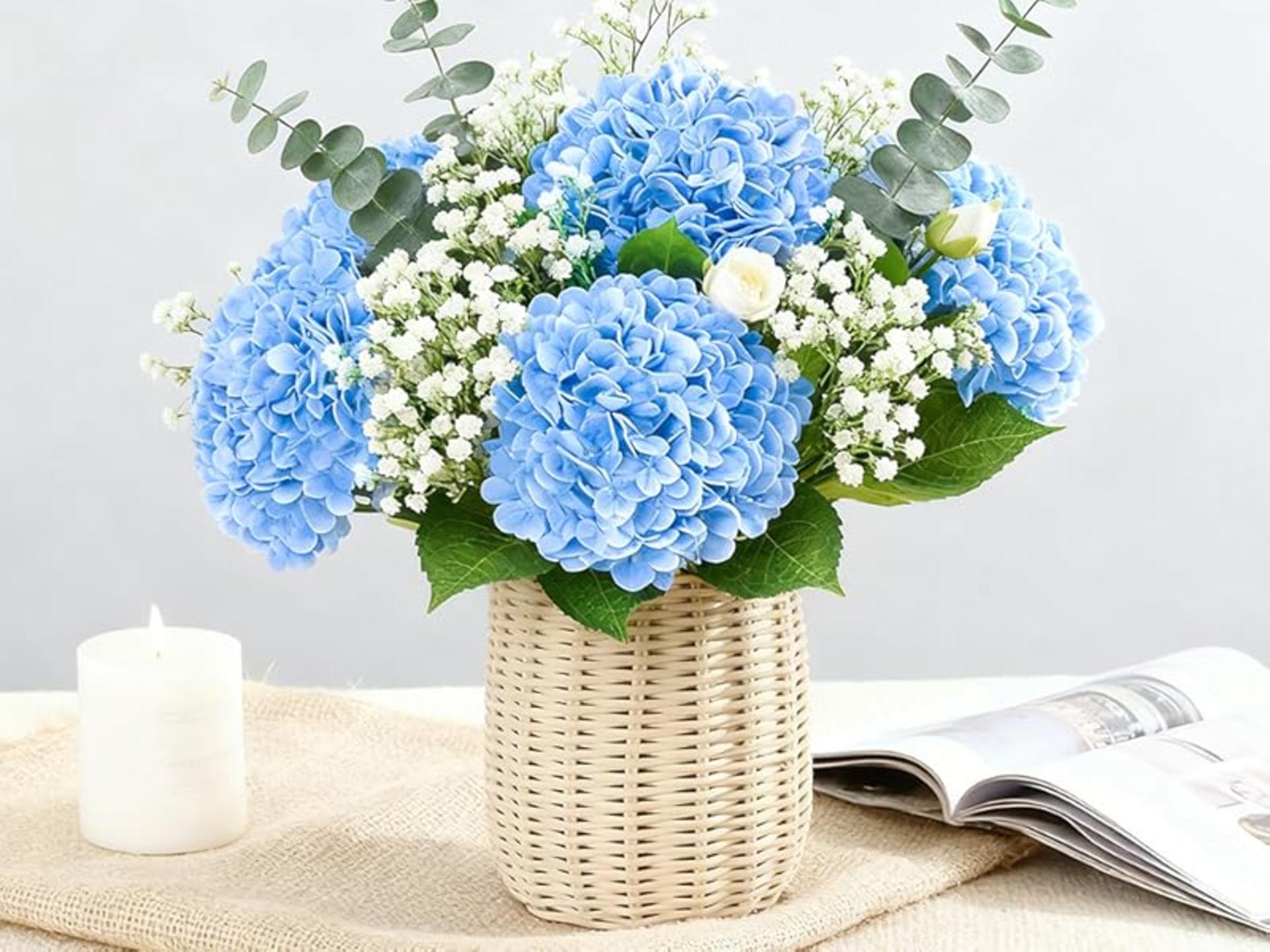 Real Touch Blue Hydrangea Artificial Flowers with Stems, 3 Pcs UV-Resistant Fake Silk Flowers detail 5