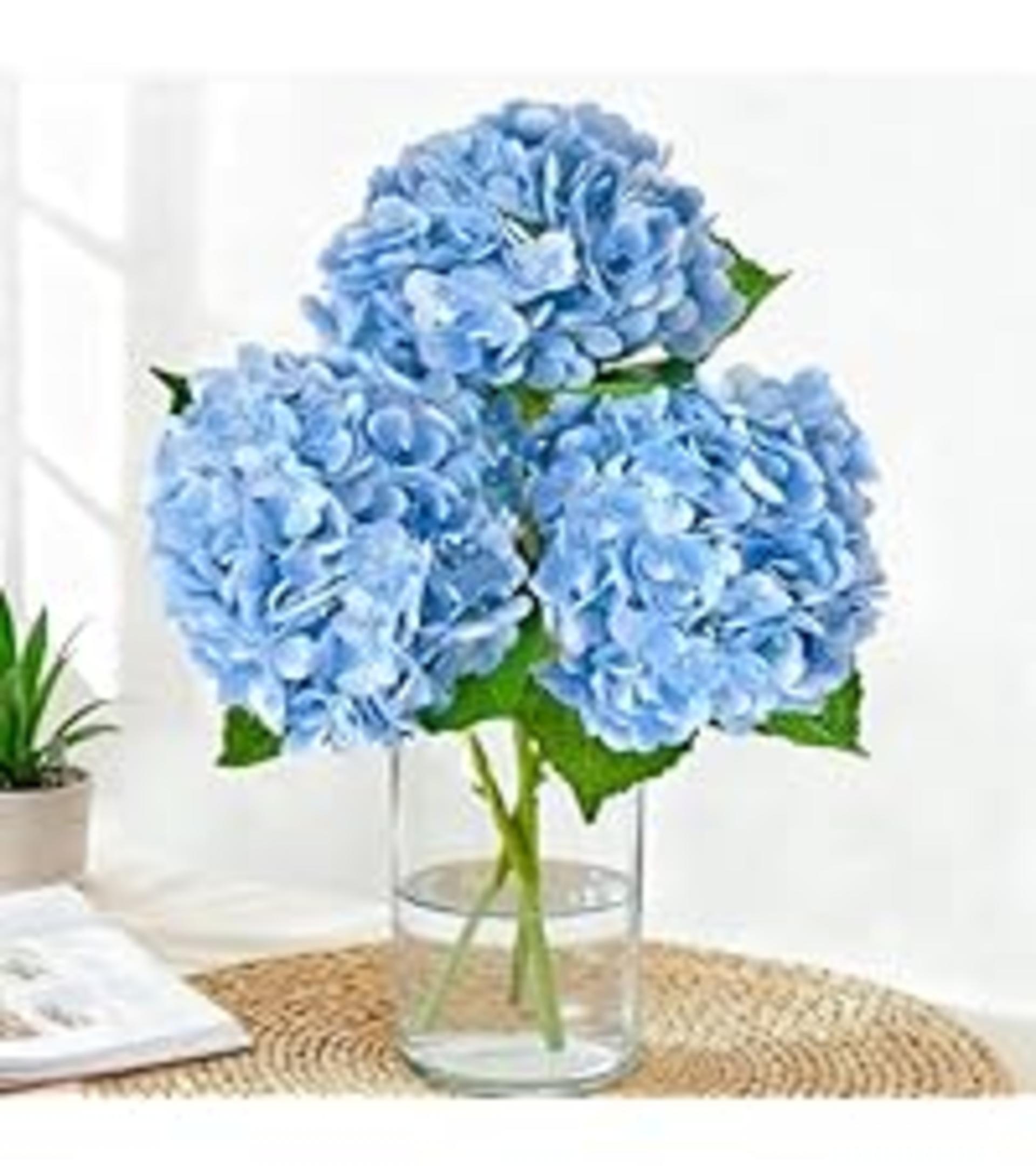 Real Touch Blue Hydrangea Artificial Flowers with Stems, 3 Pcs UV-Resistant Fake Silk Flowers detail 7