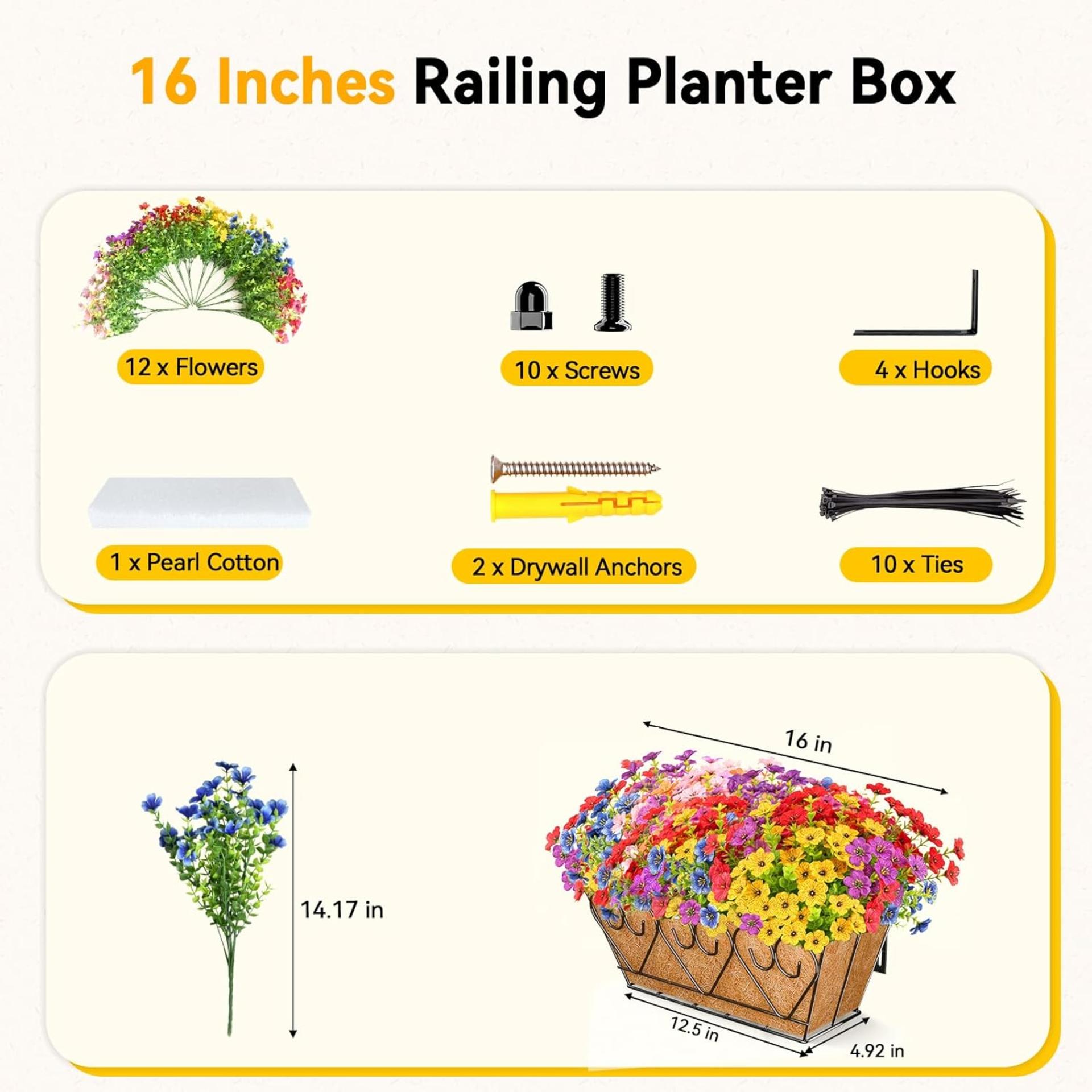 2 Pack 16 Inch Railing Planter Boxes with Artificial Flowers and Natural Coco Liners - 6
