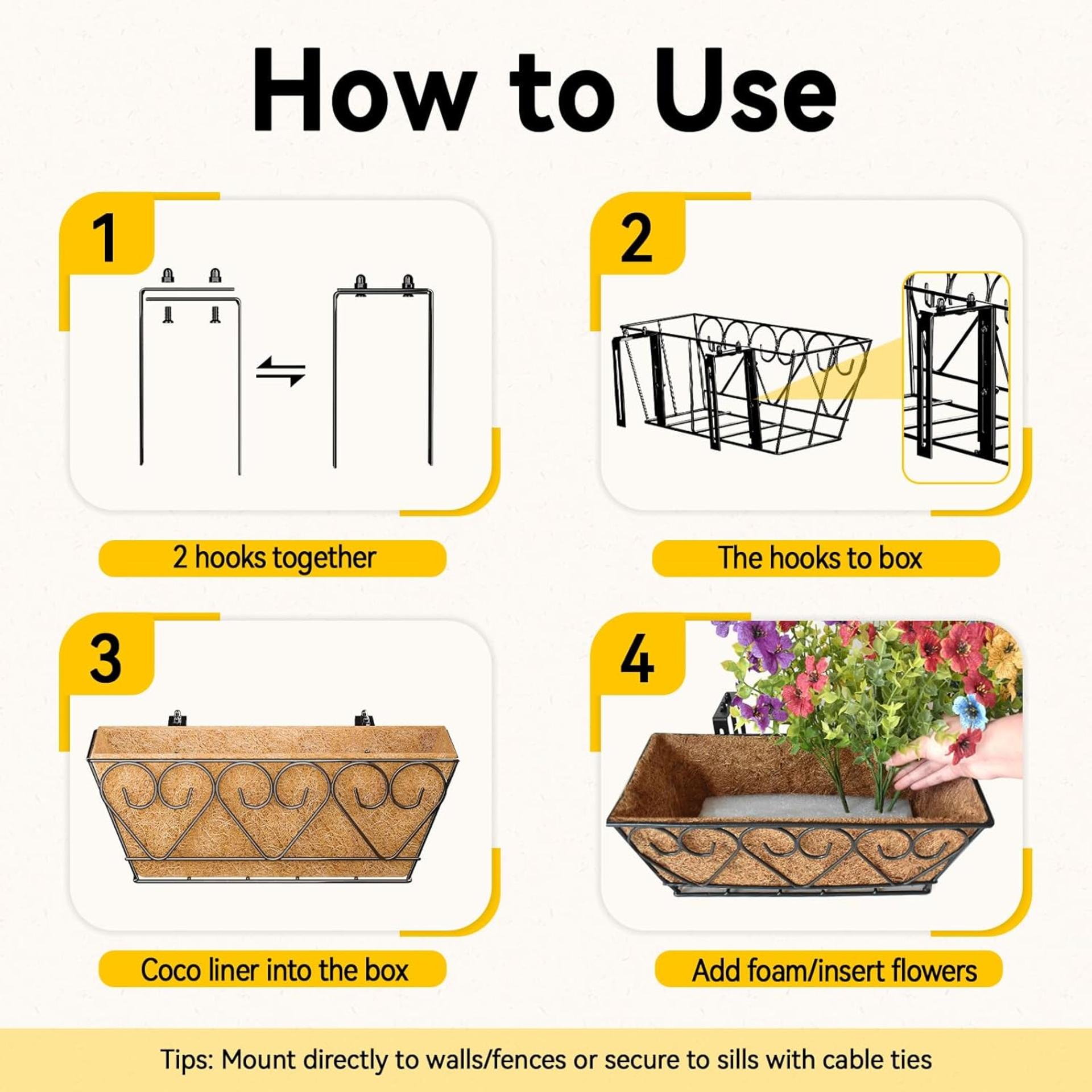 2 Pack 16 Inch Railing Planter Boxes with Artificial Flowers and Natural Coco Liners - 7