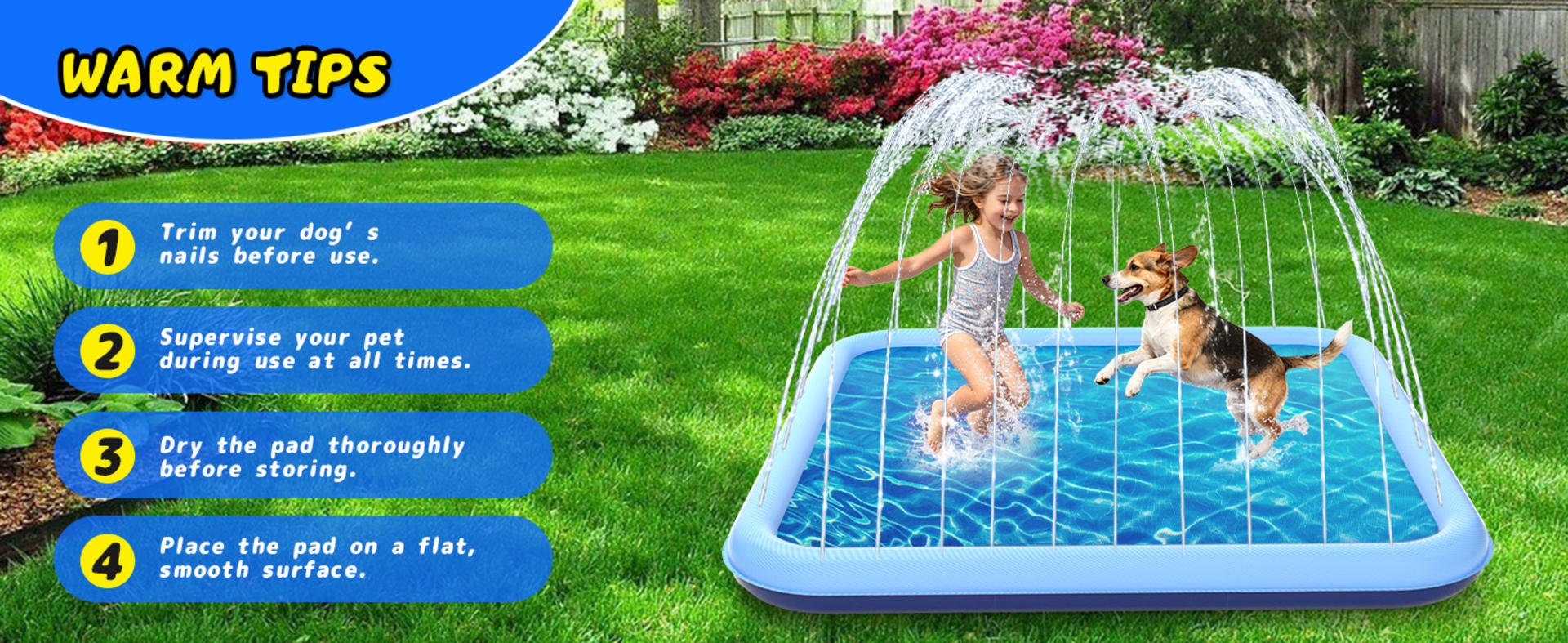 Extra Large Sprinkler Splash Pad for Kids and Dogs, 90.5" Non-Slip Wading Pool Outdoor Water Toy detail 9