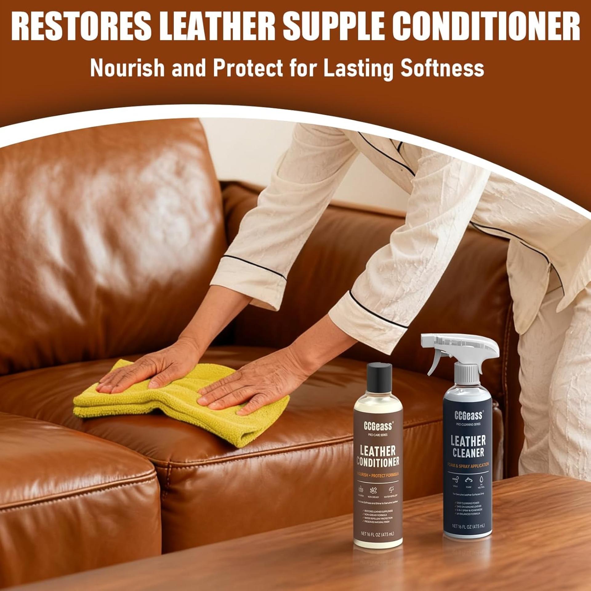 Leather Cleaner and Conditioner Kit - 2x16oz pH-Balanced Formula for Car Seats, Furniture, and Shoes - 4