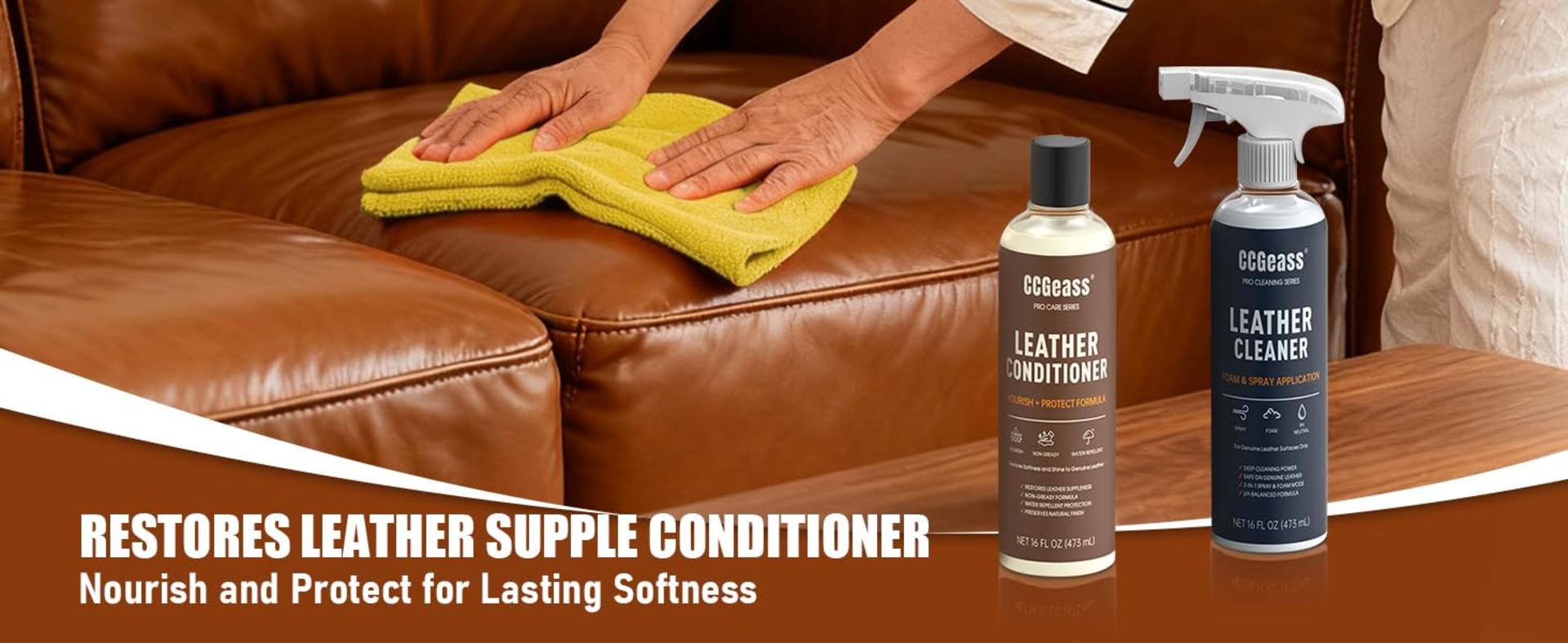 Leather Cleaner and Conditioner Kit - 2x16oz pH-Balanced Formula for Car Seats, Furniture, and Shoes detail 2