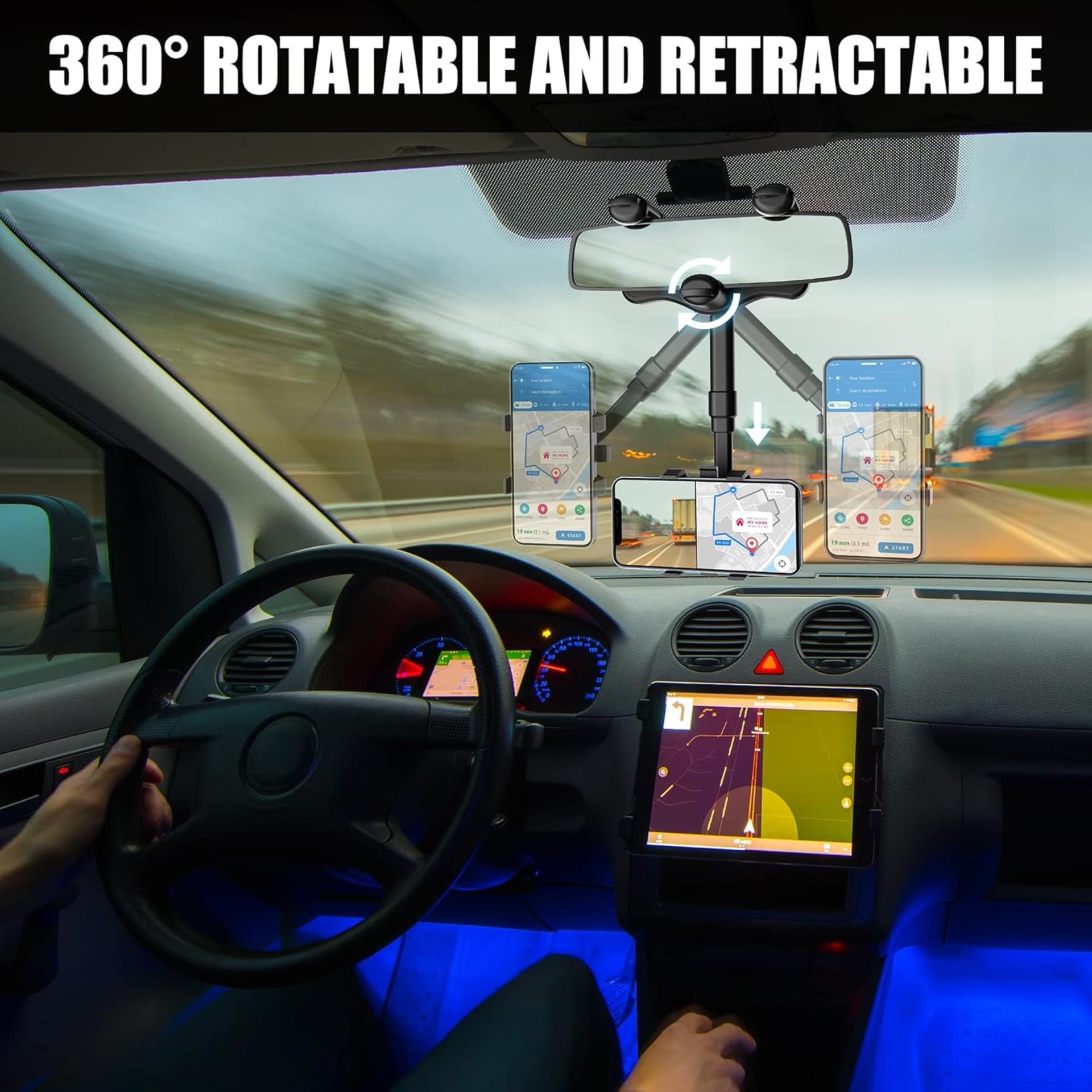 Rotatable and Retractable Rear View Mirror Phone Holder, Universal 360° Car Mount for 4-7 inch Smartphones - 3