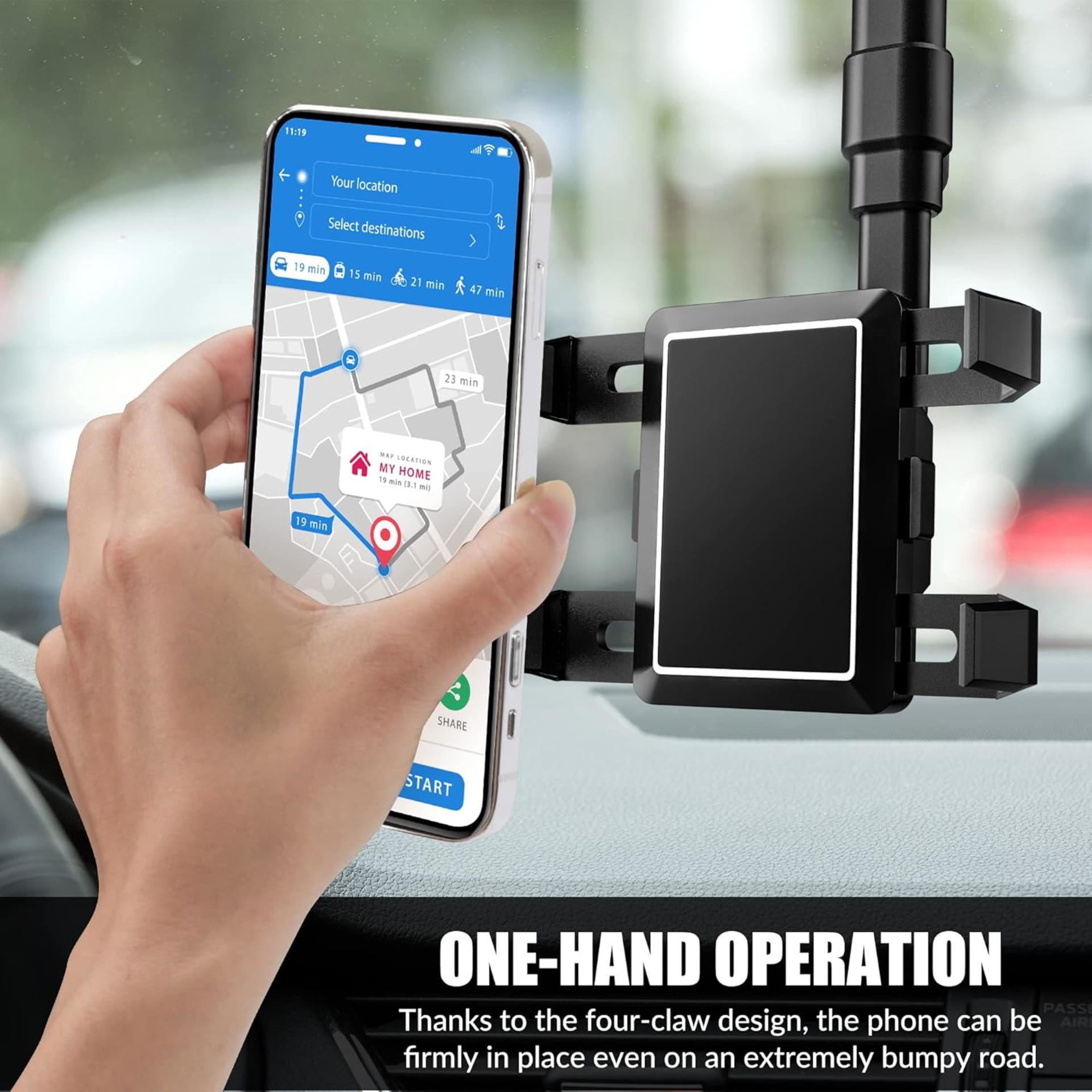 Rotatable and Retractable Rear View Mirror Phone Holder, Universal 360° Car Mount for 4-7 inch Smartphones - 4