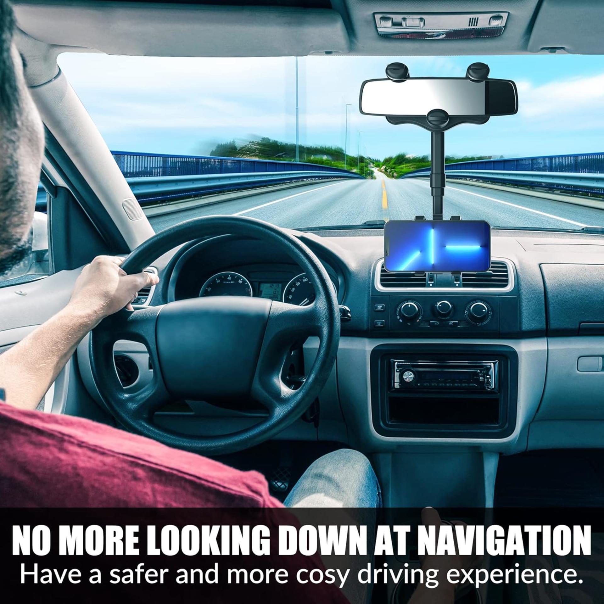 Rotatable and Retractable Rear View Mirror Phone Holder, Universal 360° Car Mount for 4-7 inch Smartphones - 6