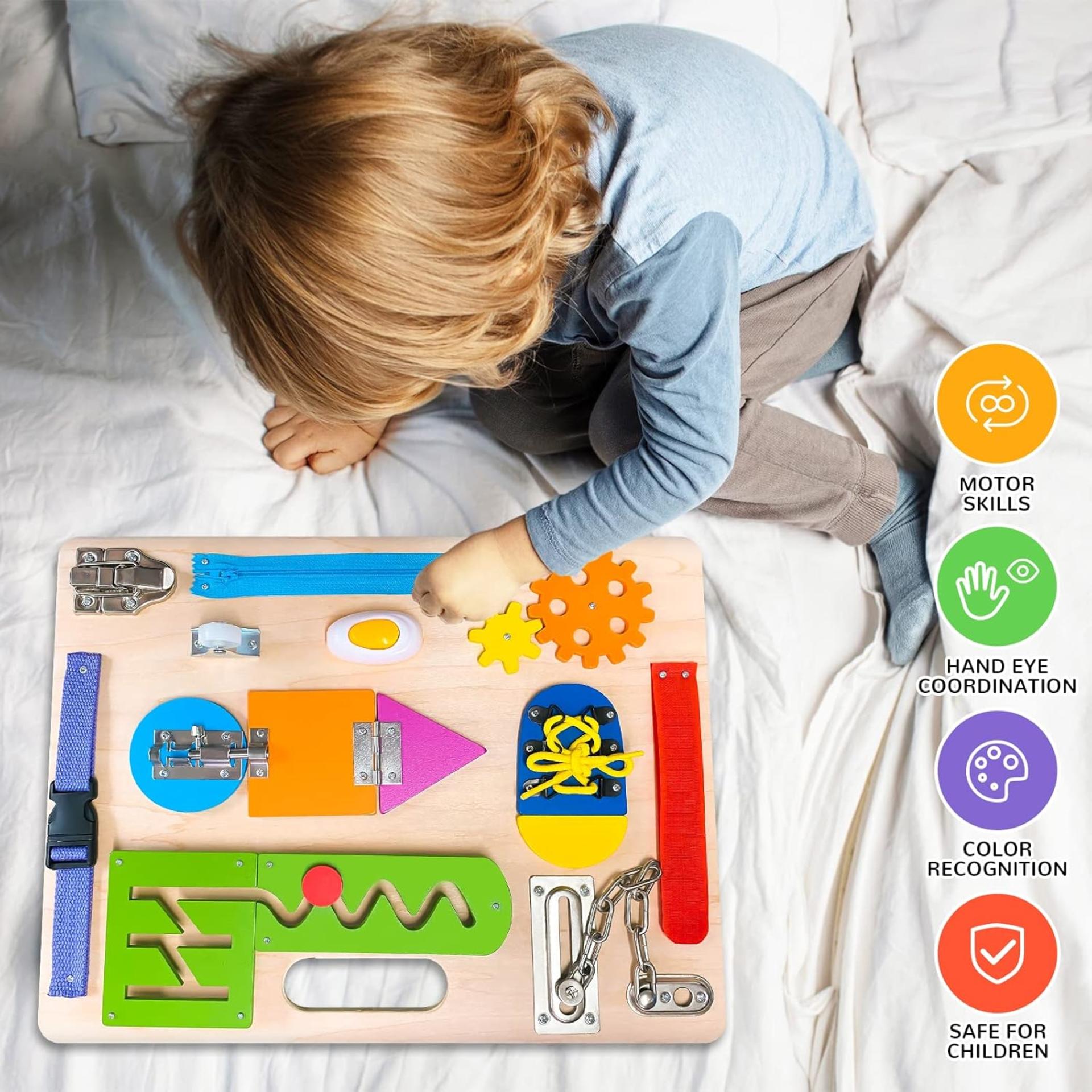Montessori Busy Board for Toddlers - Wooden Sensory Toy for Fine Motor Skills & Life Skills - 2