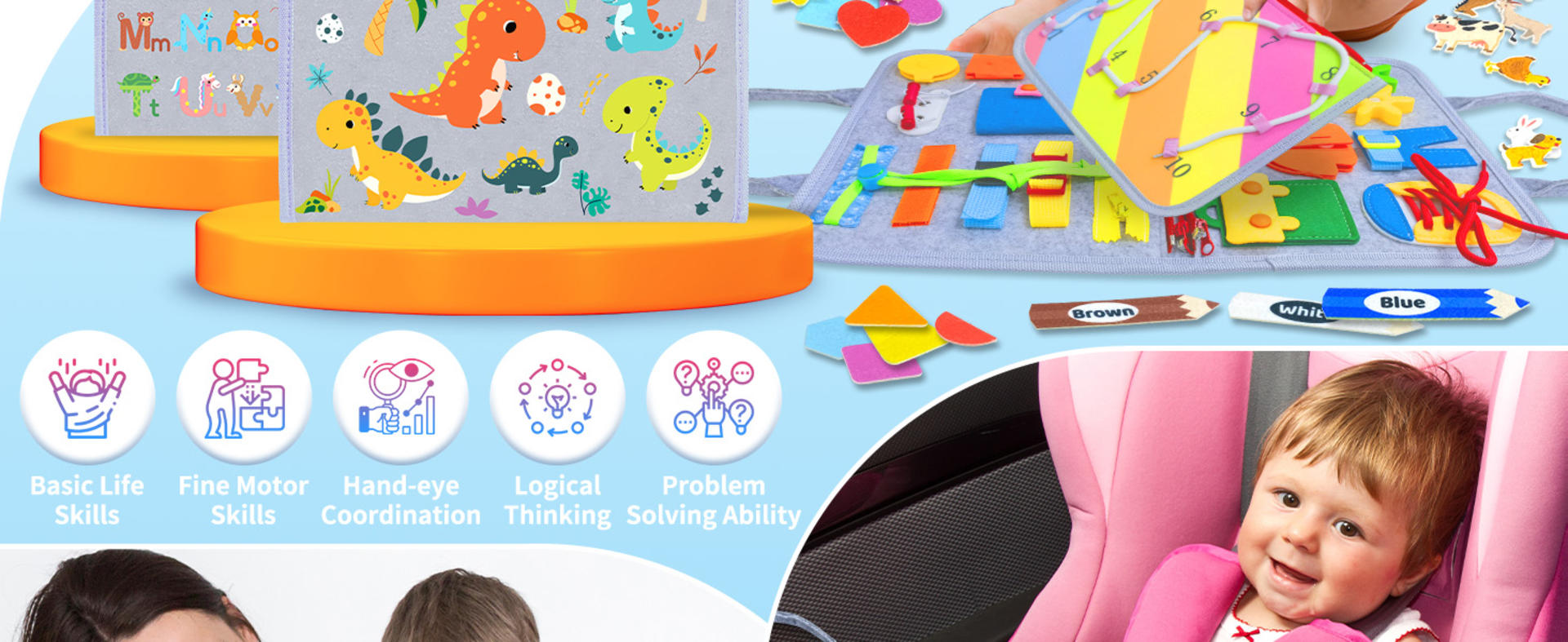 8-Page Montessori Busy Board for Toddlers - Sensory Learning Toy & Travel Activity Book detail 2