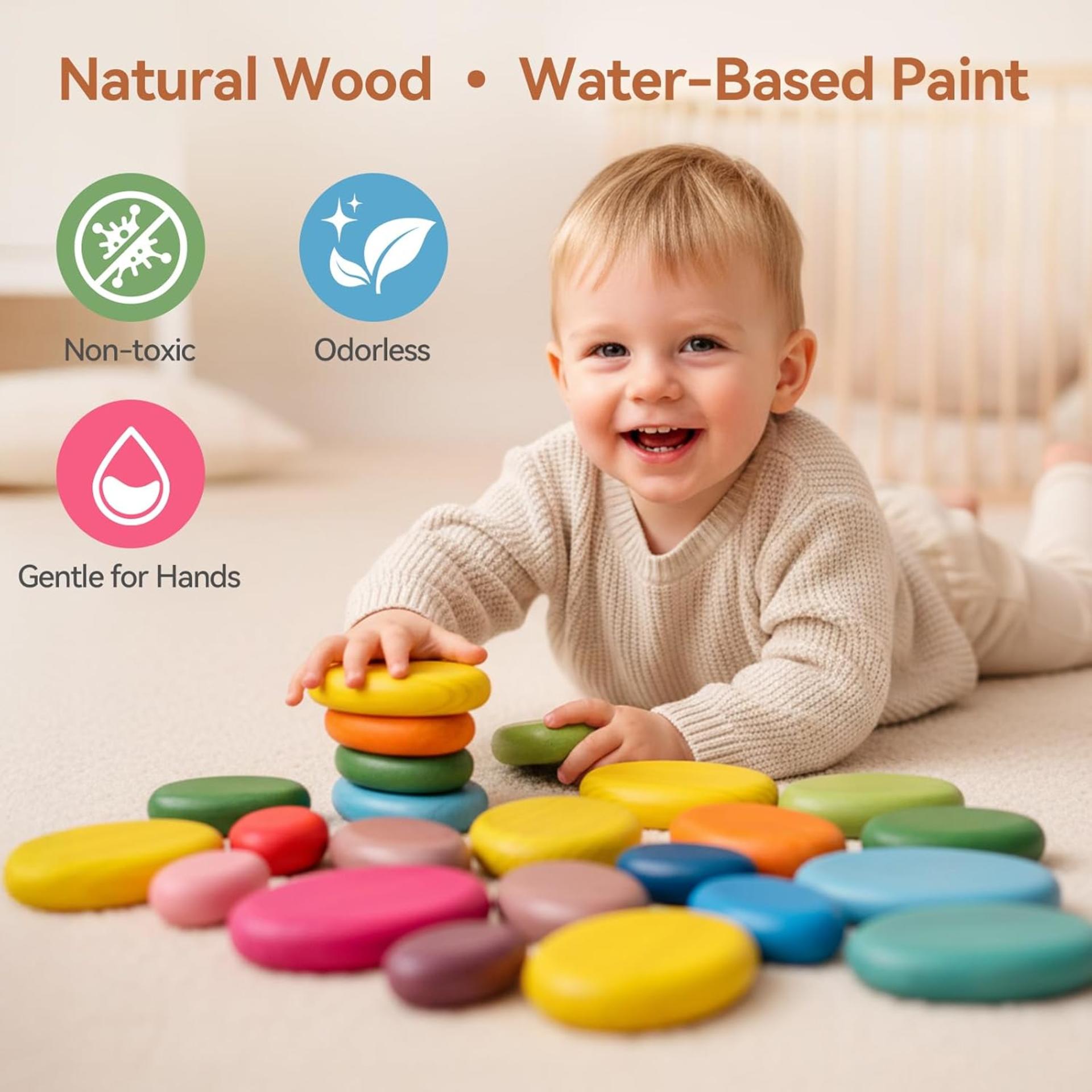 Extra-Large Stacking Rocks for Toddlers 1-3, 16 PCS Wooden Montessori Toys, Jumbo Balancing Stones - 2