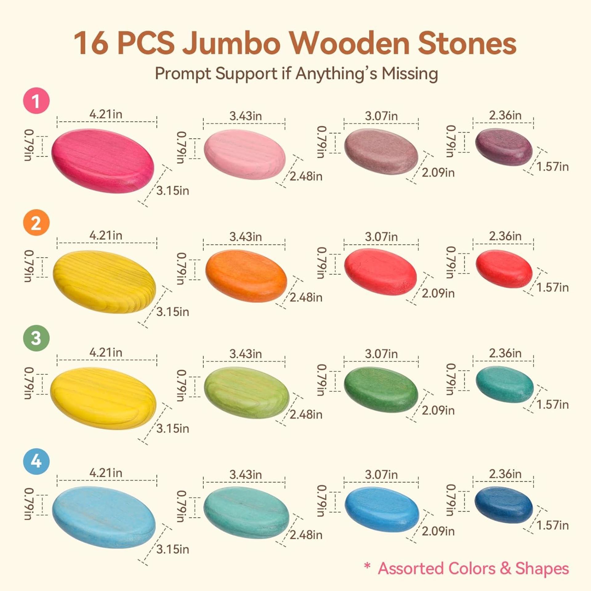 Extra-Large Stacking Rocks for Toddlers 1-3, 16 PCS Wooden Montessori Toys, Jumbo Balancing Stones - 6