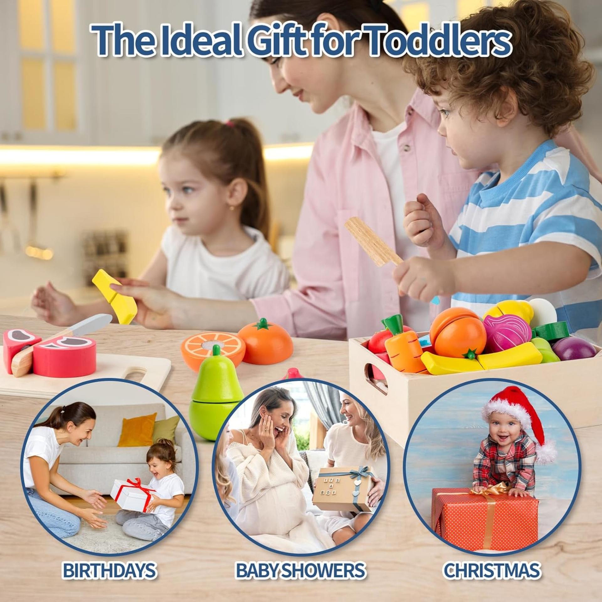 32 Pcs Wooden Play Food Set for Kids, Montessori Cutting Fruit and Vegetable Toys - 6