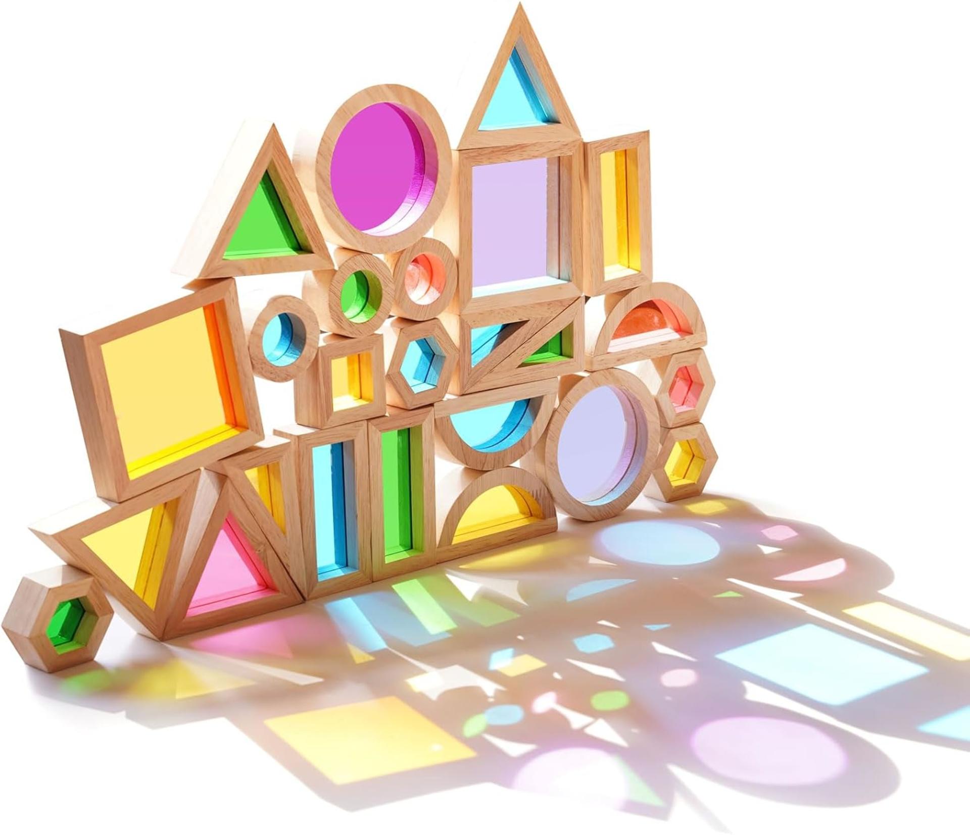 32 Pcs Wooden Rainbow Building Blocks - Stacking Game & Geometry Construction Toys - 8