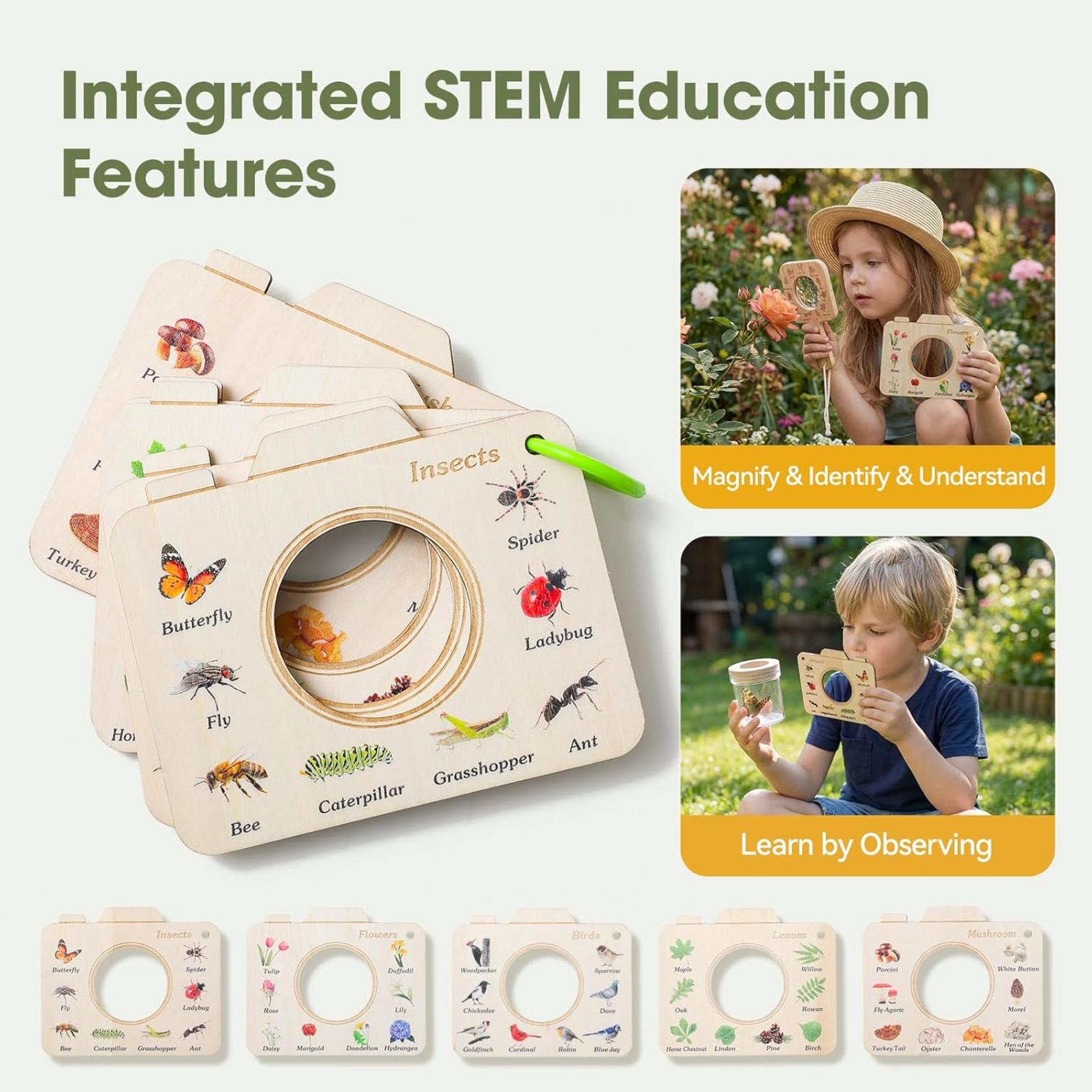 Wooden Bug Catcher Kit for Kids, 10PCS Outdoor Explorer Set with Magnifying Glass & Net - 3