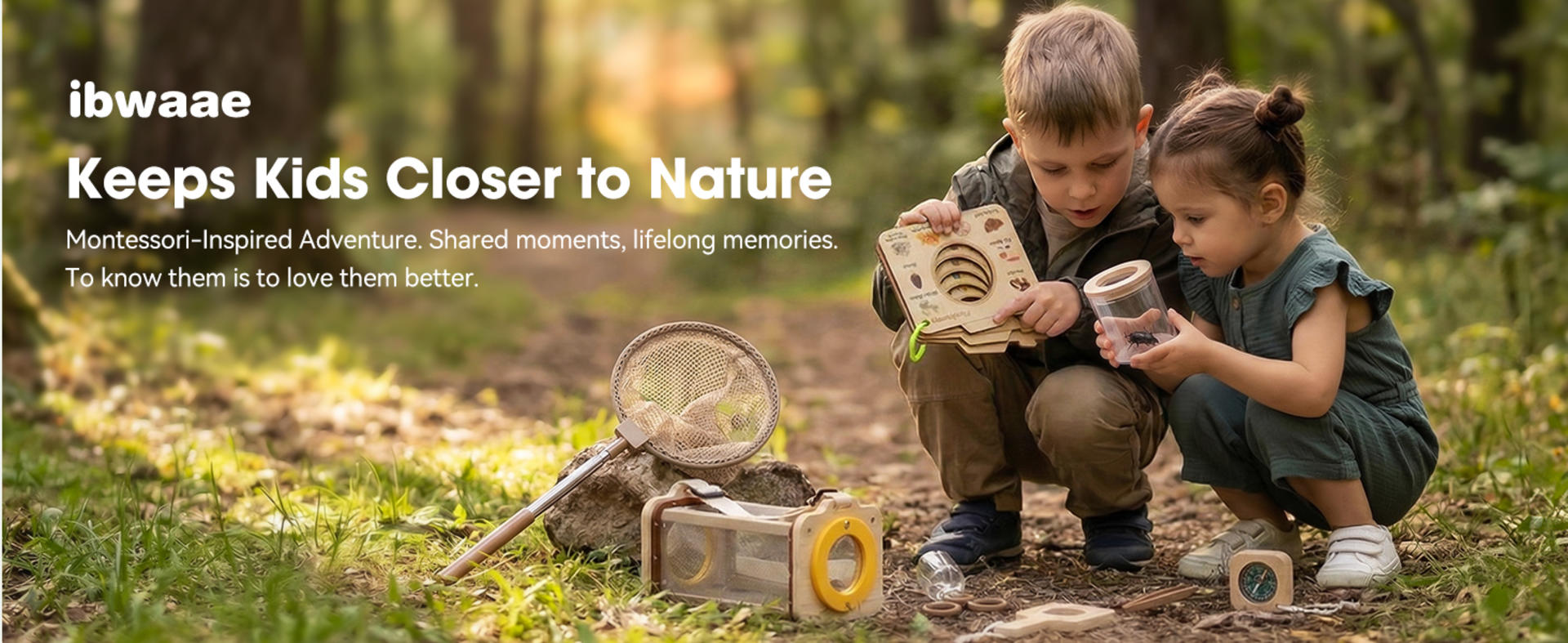 Wooden Bug Catcher Kit for Kids, 10PCS Outdoor Explorer Set with Magnifying Glass & Net detail 1