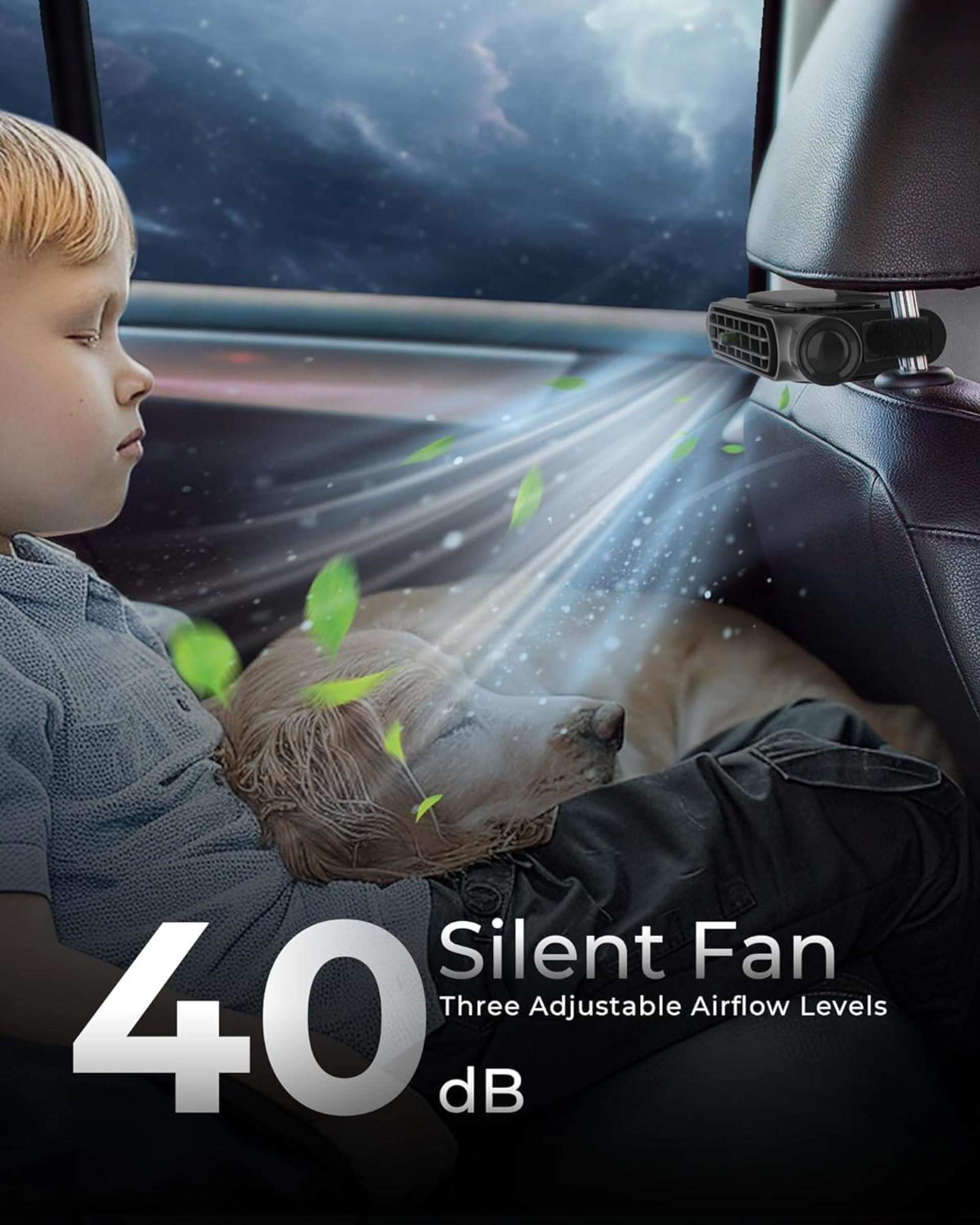 USB Car Backseat Cooling Fan with 3 Adjustable Speeds for Headrest Neck Cooling - 2