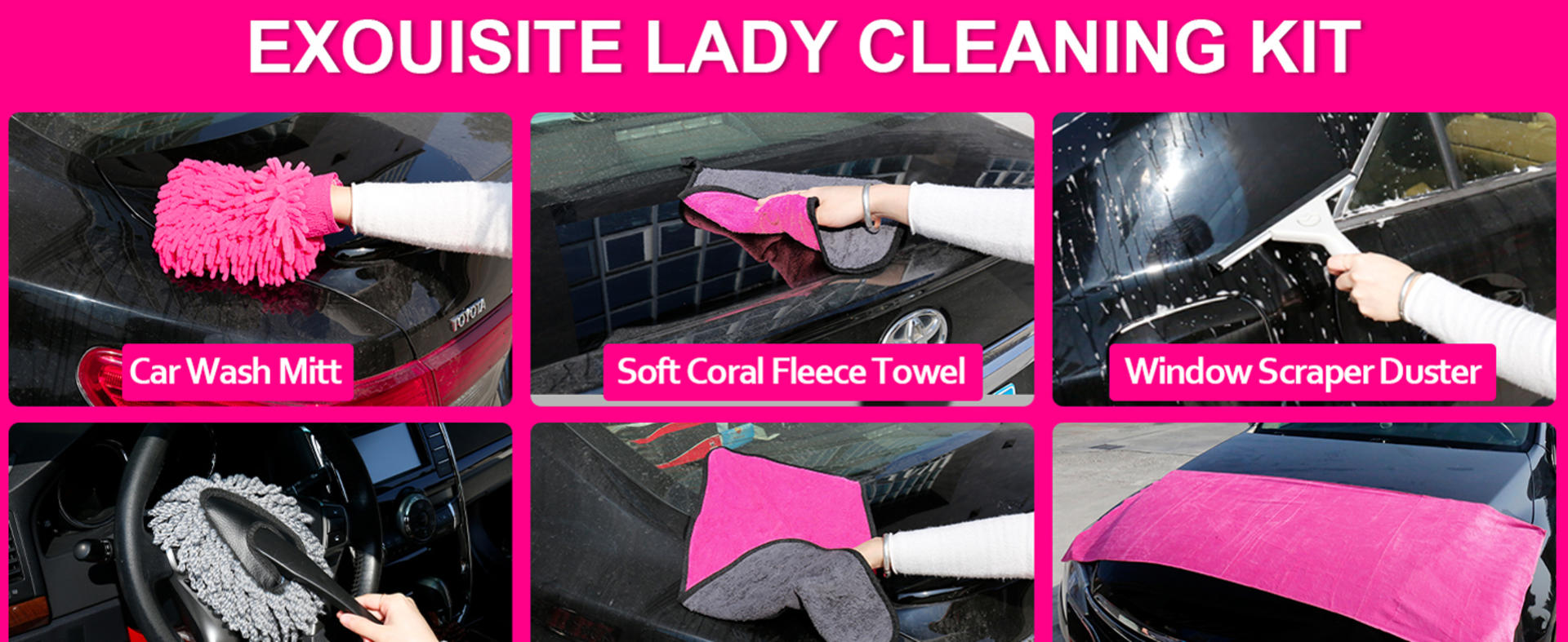 17pcs Pink Car Detailing Cleaning Kit for Women, Professional Auto Wash Set for Cars, SUVs & Trucks detail 4