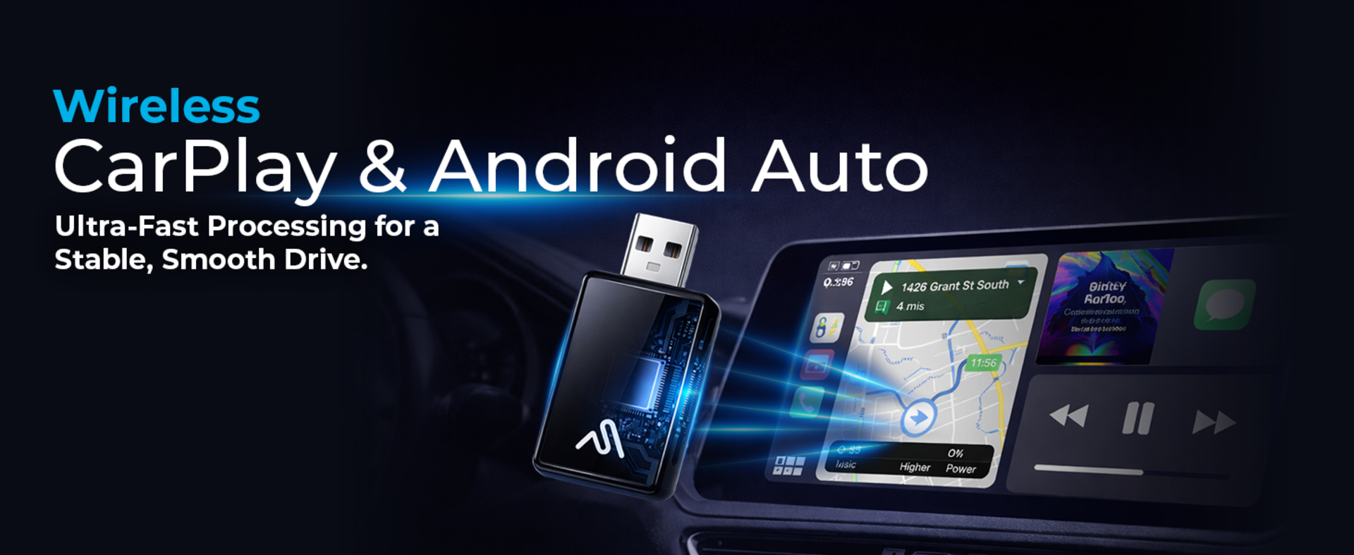 2-in-1 Wireless CarPlay and Android Auto Adapter with Ultra-Speed Chip and Bluetooth 5.3 detail 1