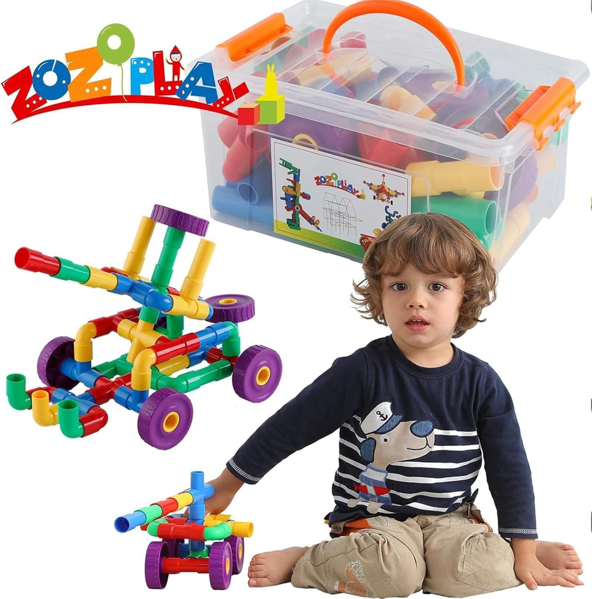 STEM Learning Toy Tubular Pipes & Spouts 64 Piece Building Set for Kids Ages 3+ - 7