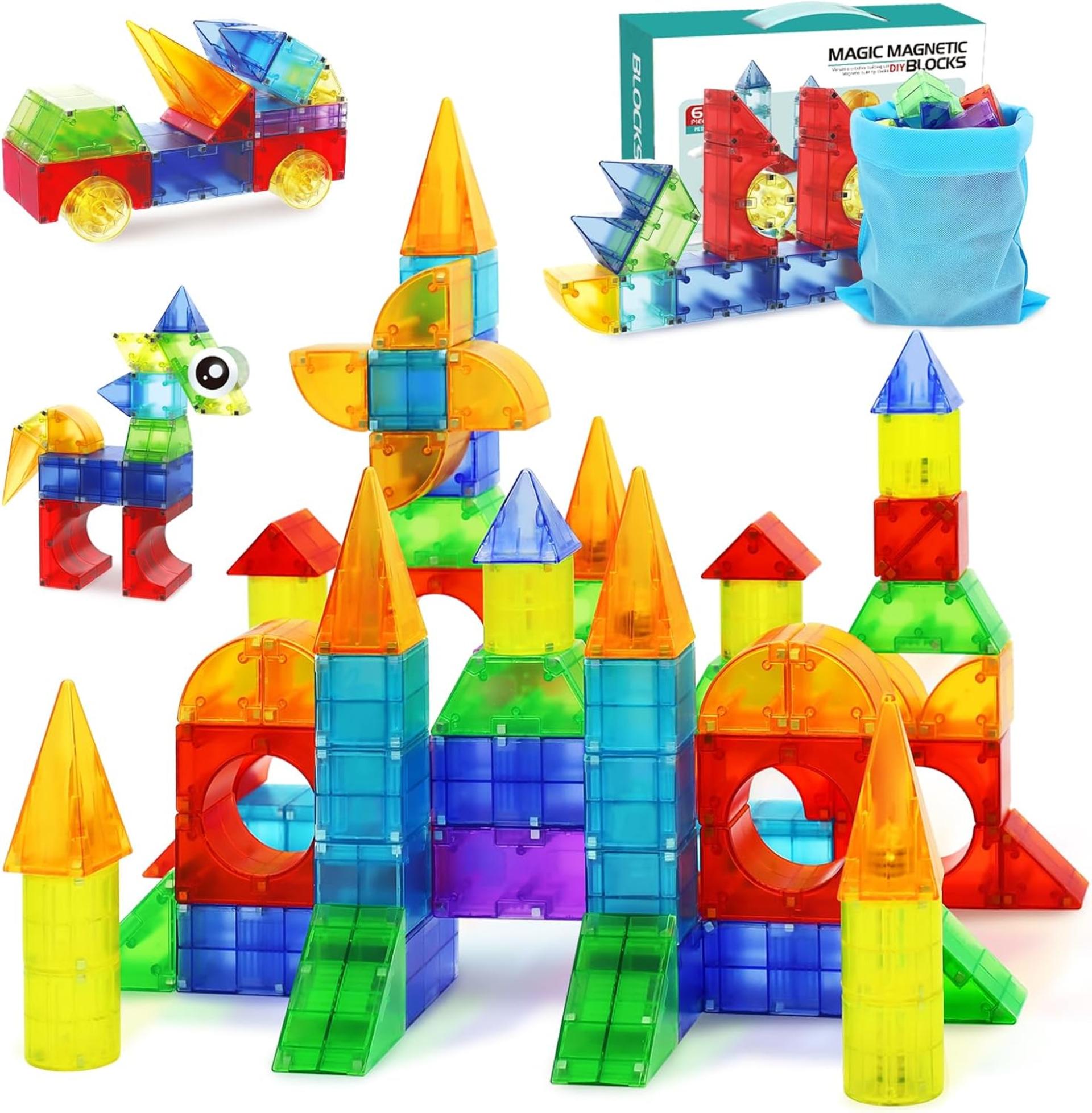 66 Piece Magnetic Building Blocks - Translucent STEM Educational Toys for Kids 3-8