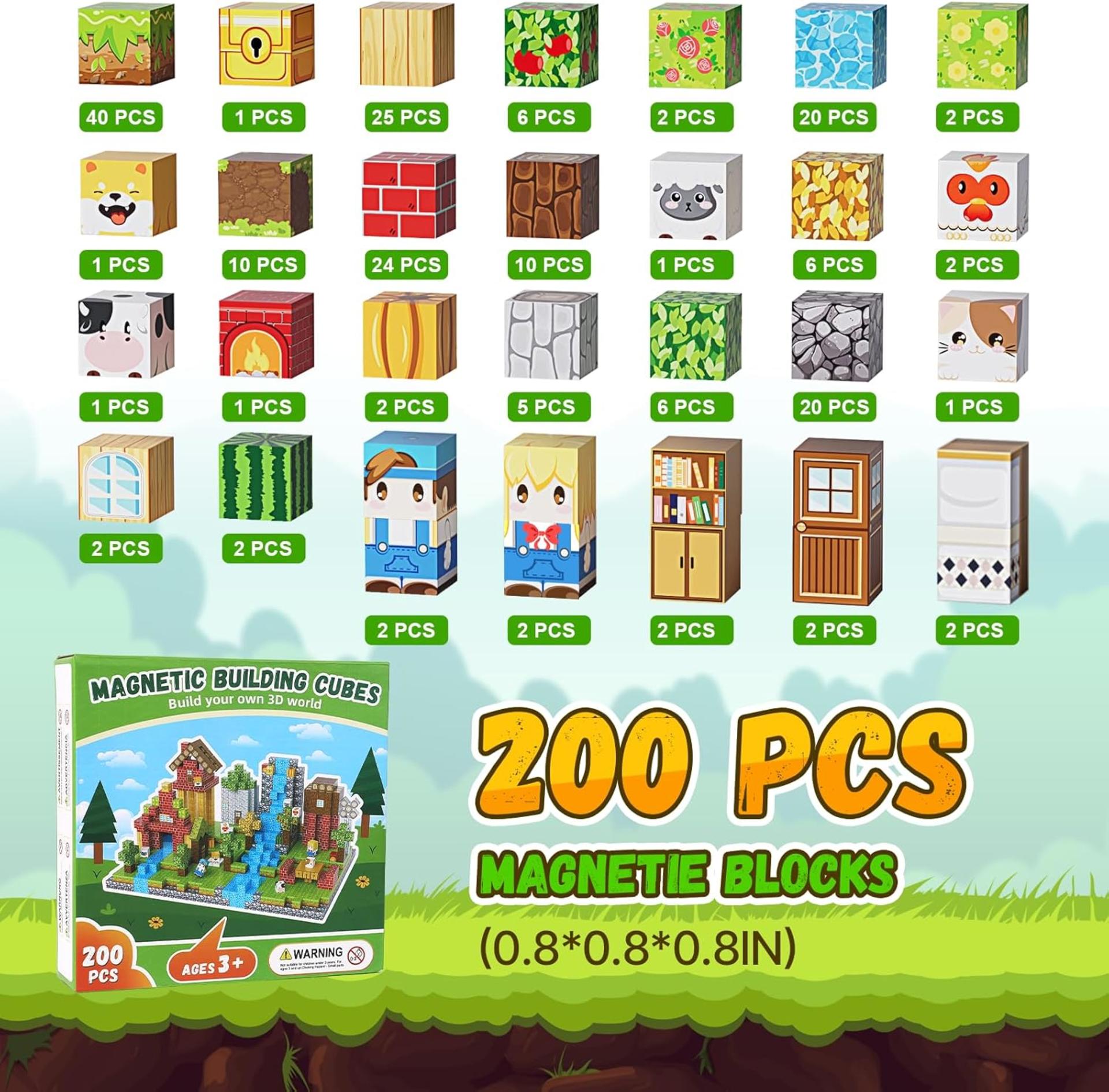 200PCS Magnetic Building Blocks Set, STEM Tiles Cubes for Kids Age 3-10 - 3