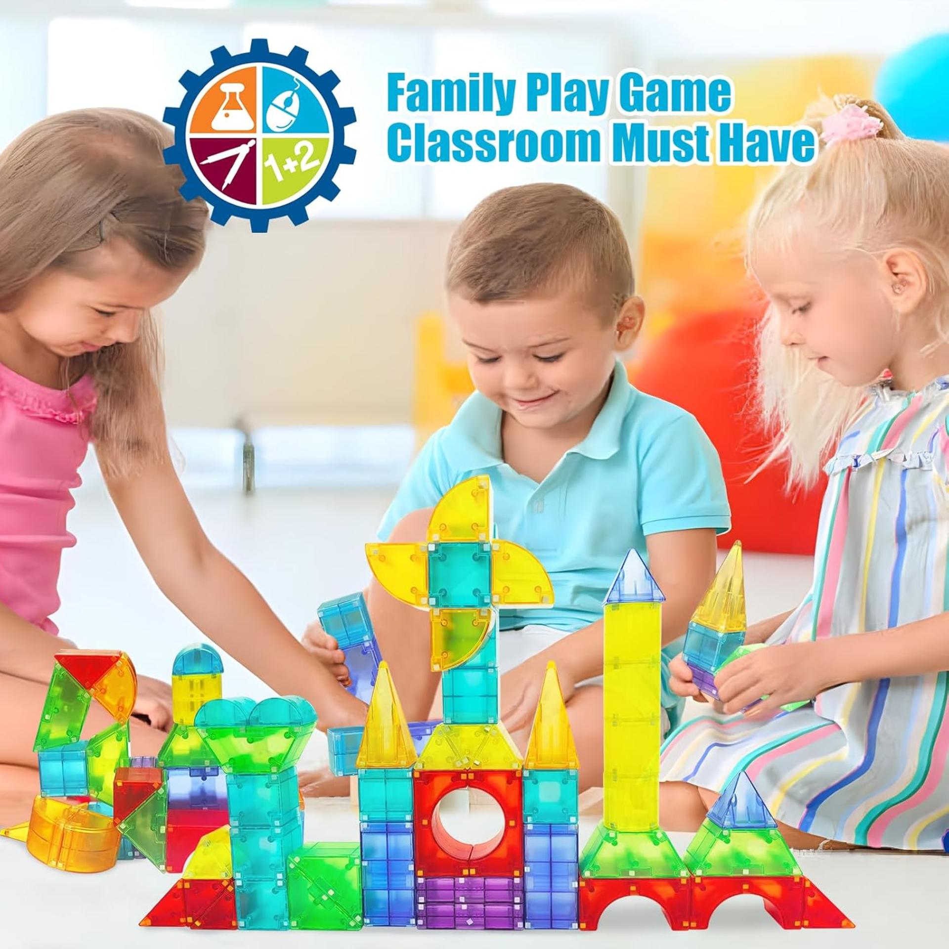 66 Piece Translucent Magnetic Building Blocks - STEM Educational Toys for Kids Ages 3-8 - 7