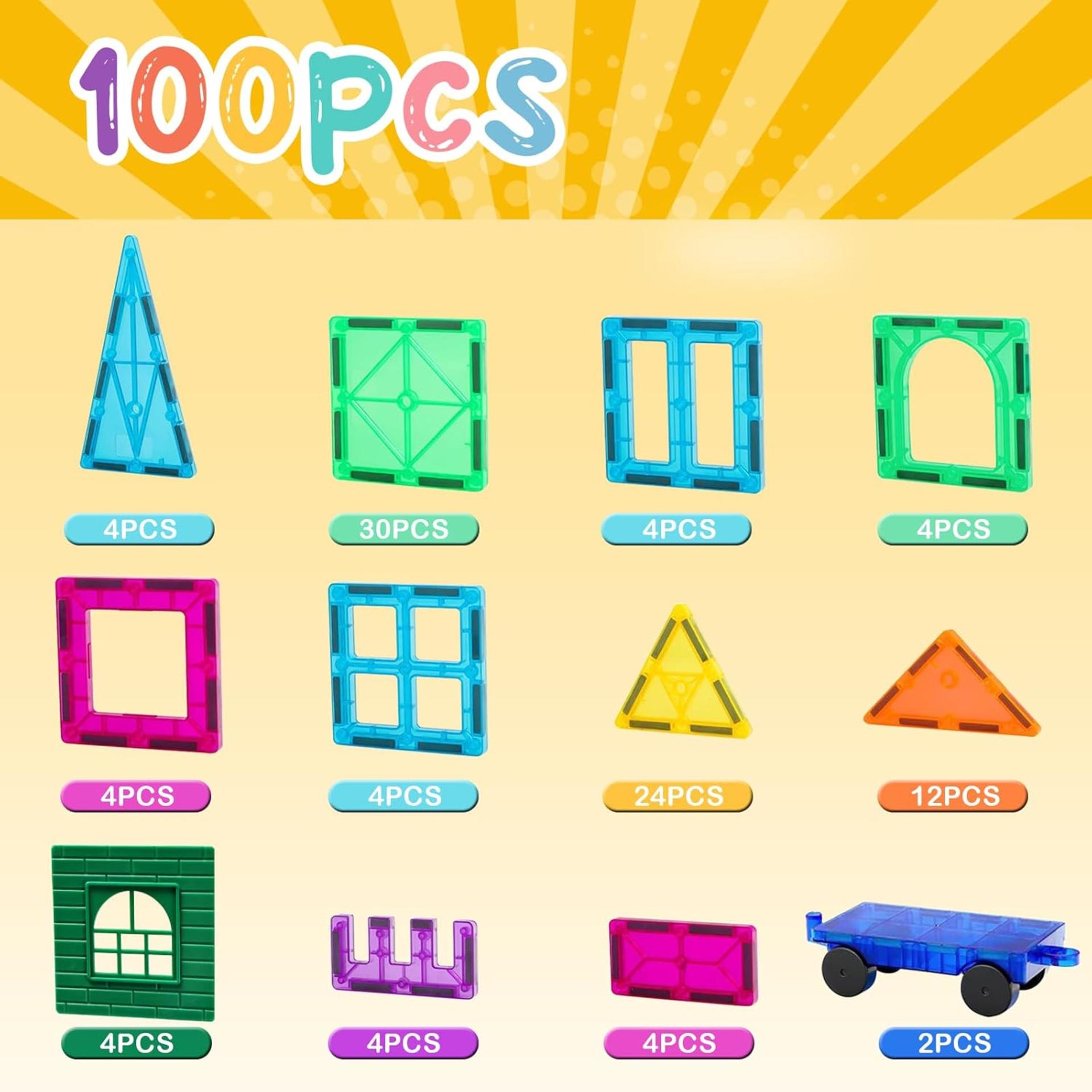 100PCS Magnetic Tiles Building Blocks, STEM Magnets Construction Toy Set for Kids - 5
