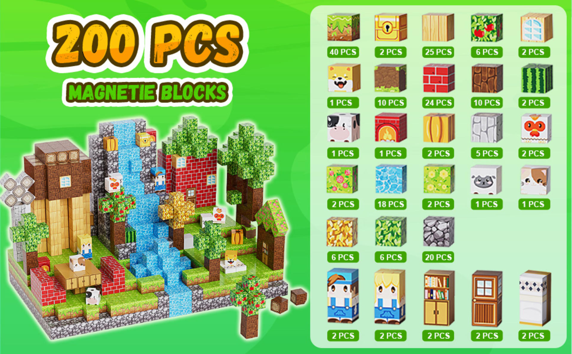 200PCS Magnetic Building Blocks Set, STEM Tiles Cubes for Kids Age 3-10 detail 2
