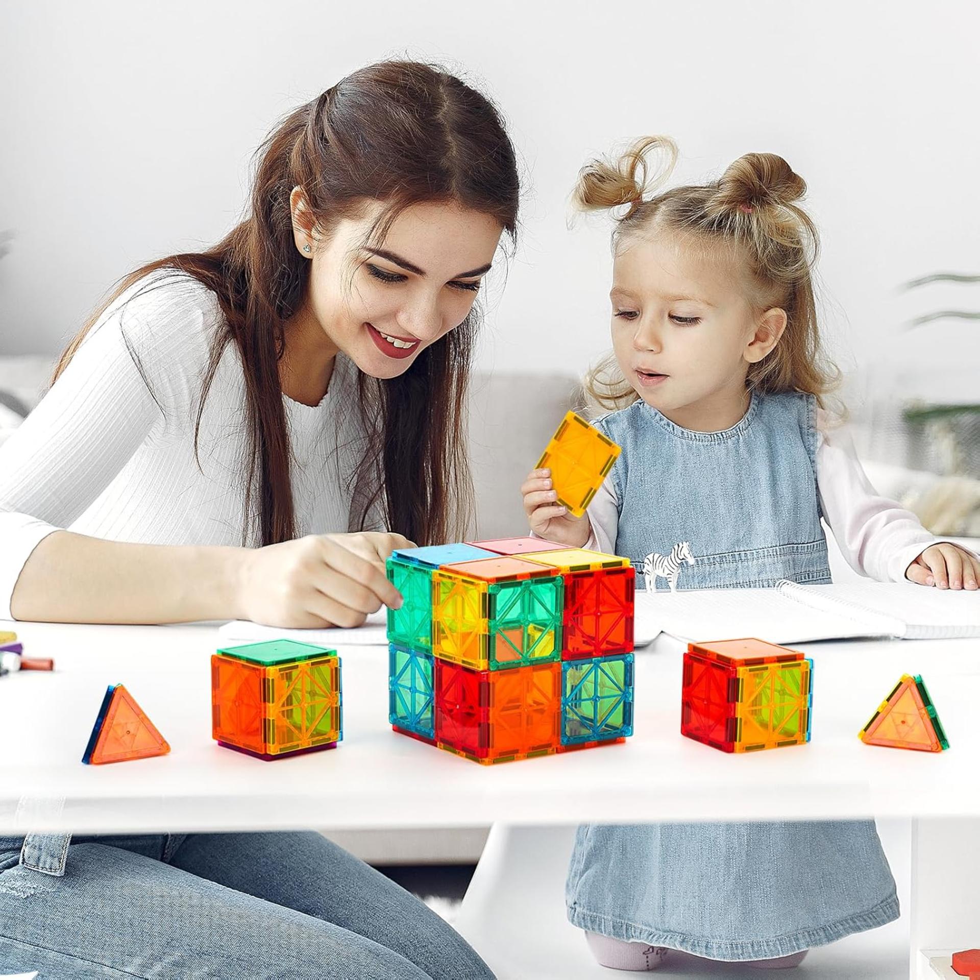 100PCS Magnetic Tiles Building Blocks, STEM Magnets Construction Toy Set for Kids - 8