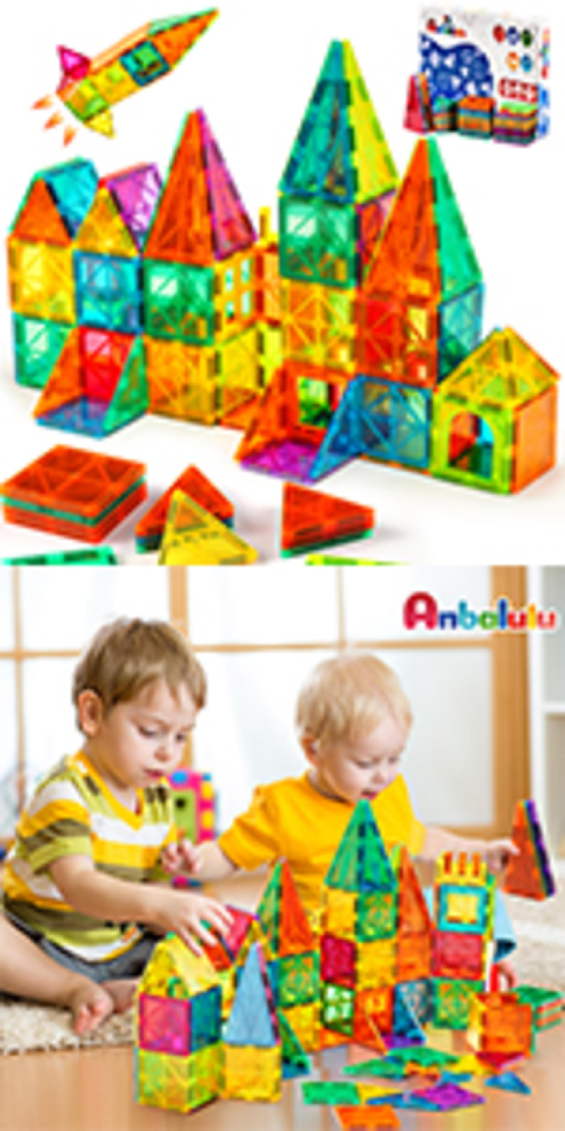 134PCS Magnetic Building Tiles Set - 3D STEM Stacking Blocks with 2 Cars for Kids detail 13