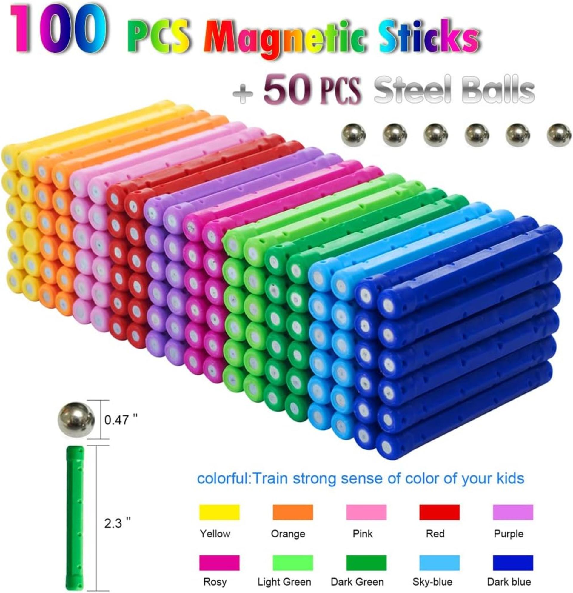 150Pcs Magnetic Building Sticks and Balls Set, STEM Educational 3D Construction Toys for Kids - 2